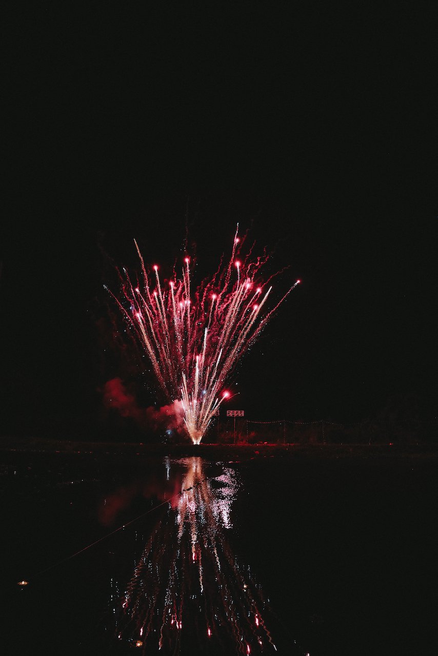 The beginning of the fireworks - Yi Peng 2022 - CAD Cultural Center - Chiang Mai - Northern Thailand