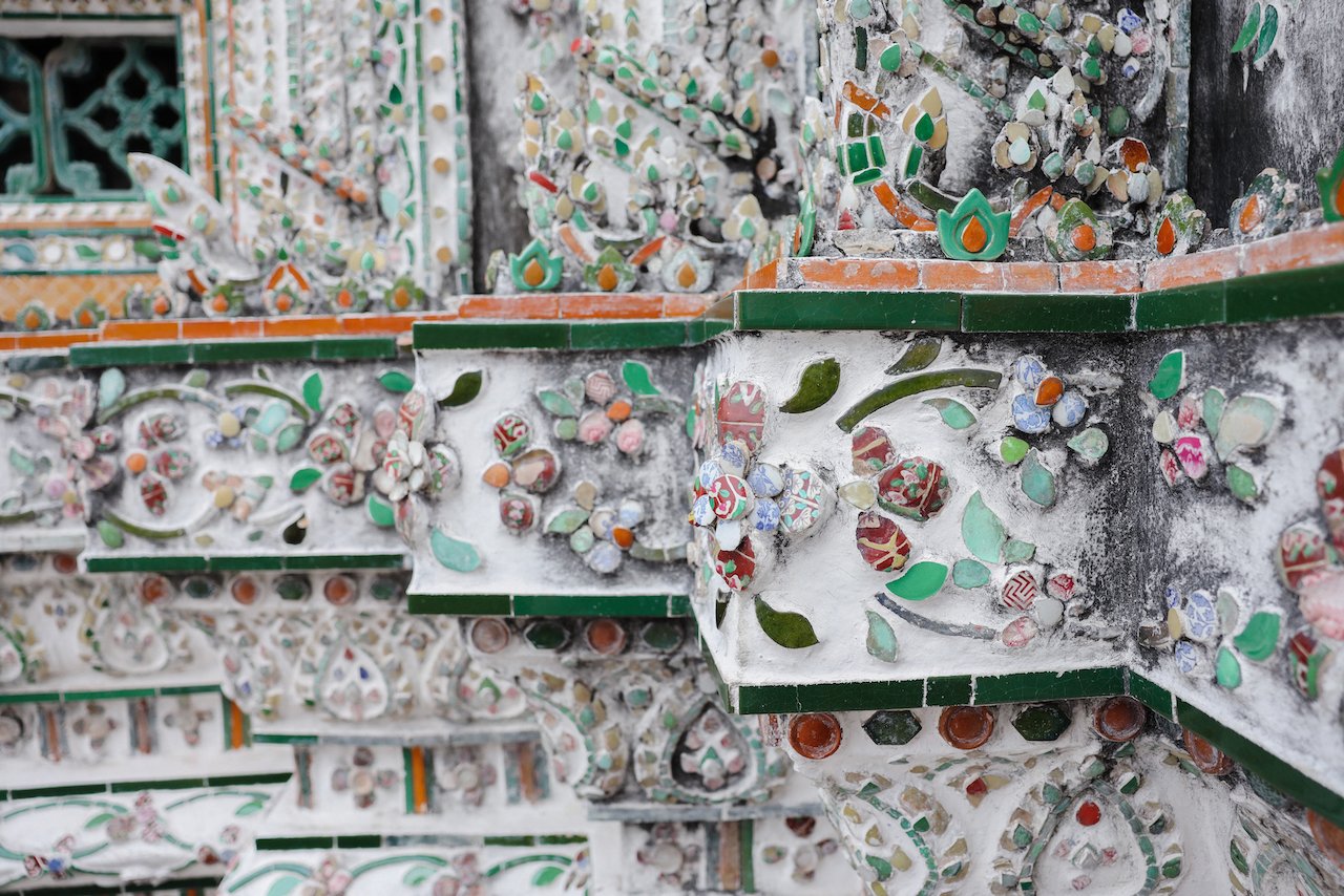 The cute little flowers on the ceramic tiles at Wat Arun - Bangkok - Thailand