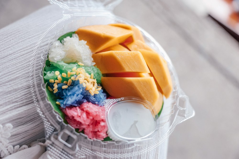 The final meal - rainbow sticky rice - Damnoen Saduak Floating Market - Bangkok - Thailand