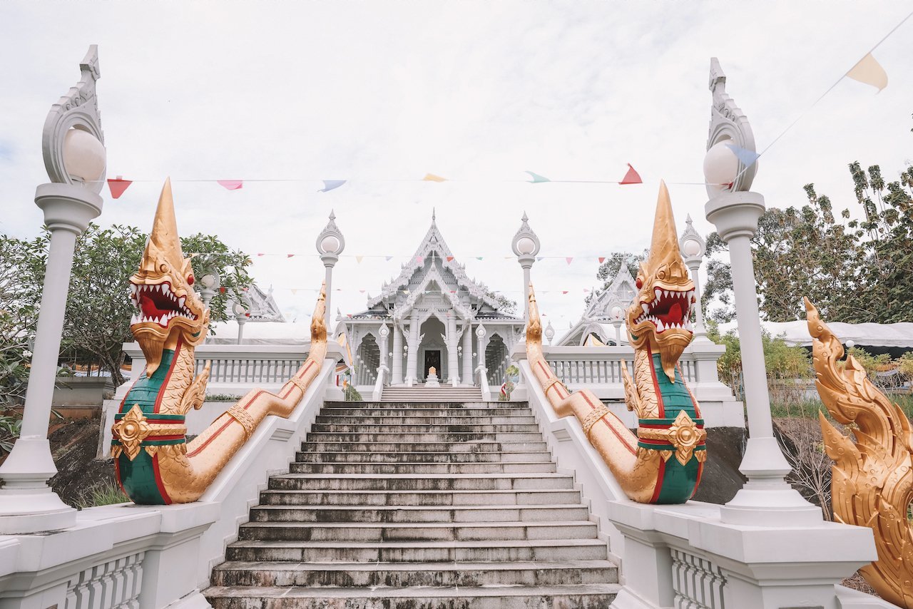 The magnificent white staircase - Krabi Temple - Thailand