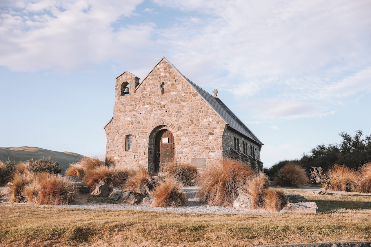 L'église du Bon Berger vue de face - Lac Tekapo - Nouvelle-Zélande