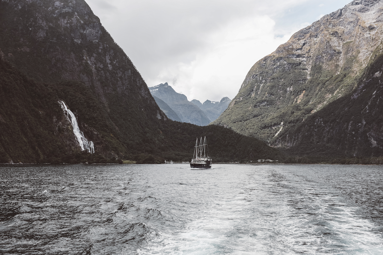 Pirate boat in the background - Milford Sound Day Trip - New Zealand