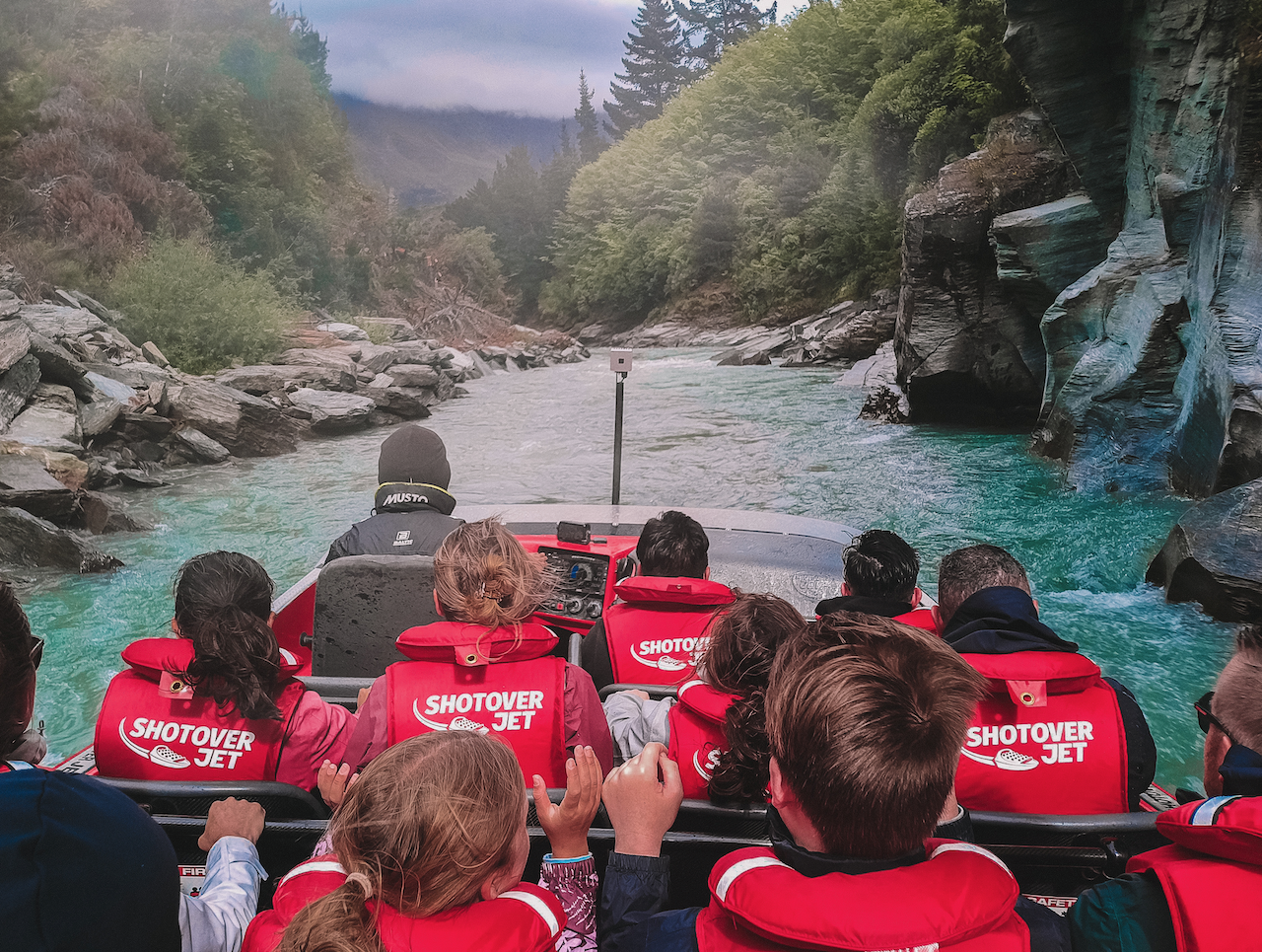 Rear view from the jet boat - Shotover Jet - Shotover River - Queenstown - New Zealand