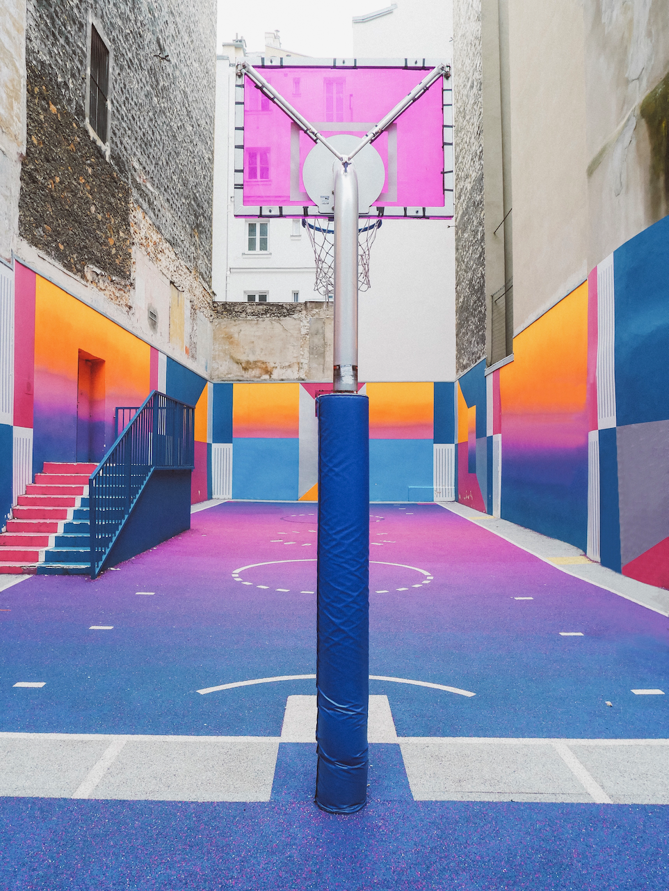 Colourful Duperré Playground for basketball - Montmartre - Paris - France