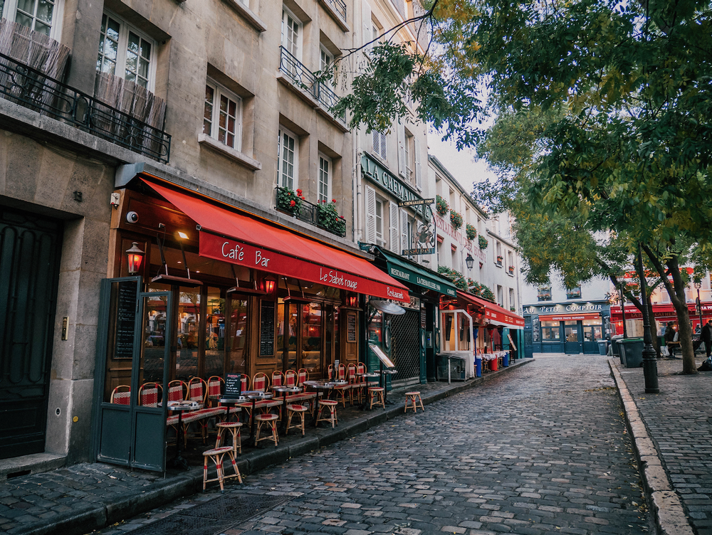 Le Marais cute street with restaurants - Paris - France
