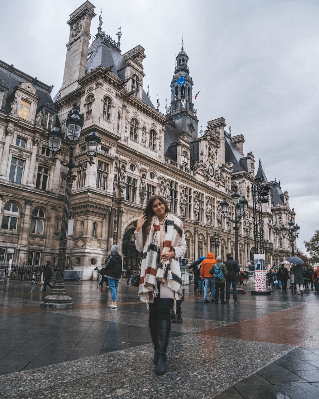 Stunning facade of Hotel de Ville on a rainy day - Paris - France