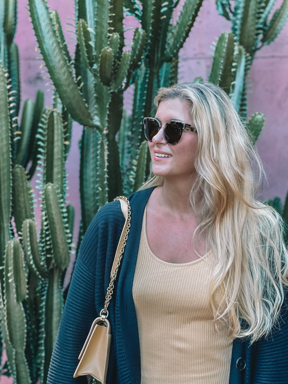 Blond girl posing in front of giant cactus - Roma Street Parkland - Brisbane - Queensland - Australia