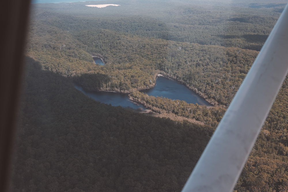 Heart-shaped lake seen from airplane - K'gari (Fraser Island) - Queensland - Australia