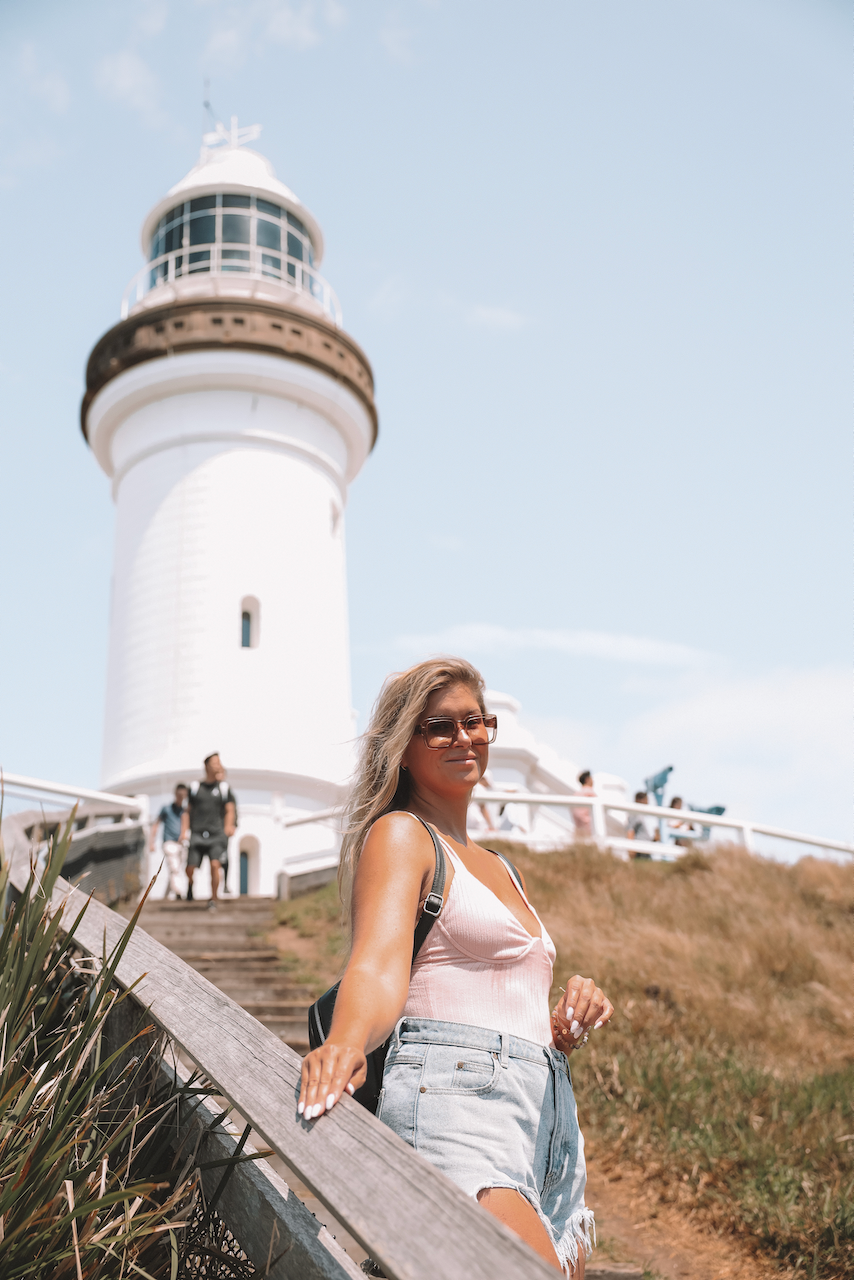 Woman posing in the stairs leading to Cape Byron Lighthouse - Byron Bay - New South Wales - Australia