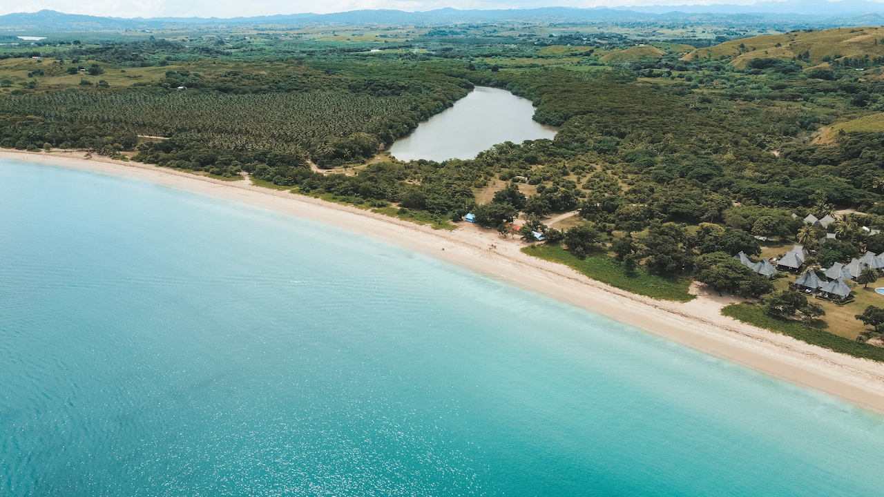 Natadola Beach and water reservoir by drone - Nadi - Viti Levu Island - Fiji