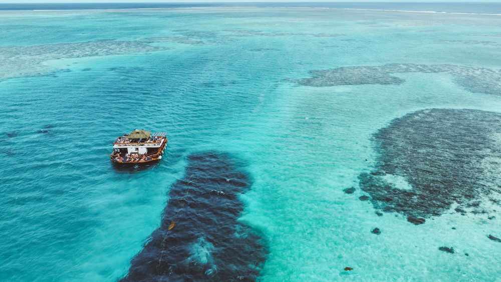 Drone shot of Cloud 9 in the Pacific Ocean - Mamanuca Islands - Fiji