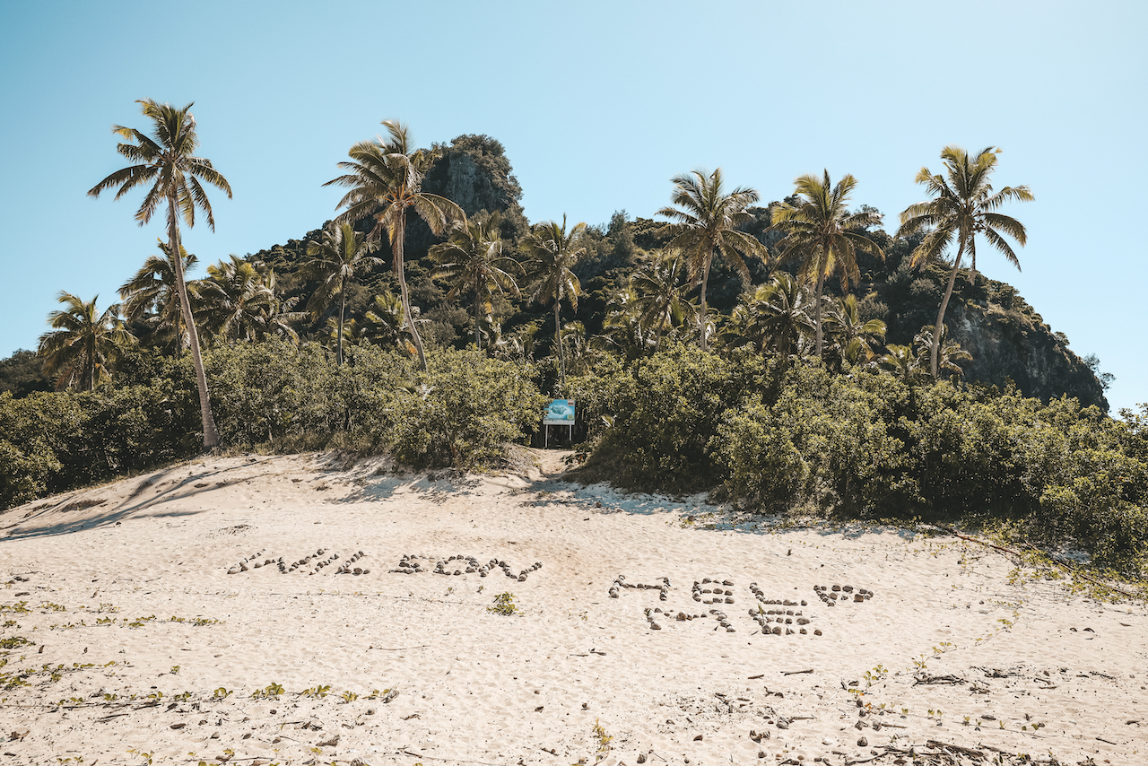 Wilson Help Me sign - Drone Shot - Castaway Island - Mamanuca Islands - Fiji