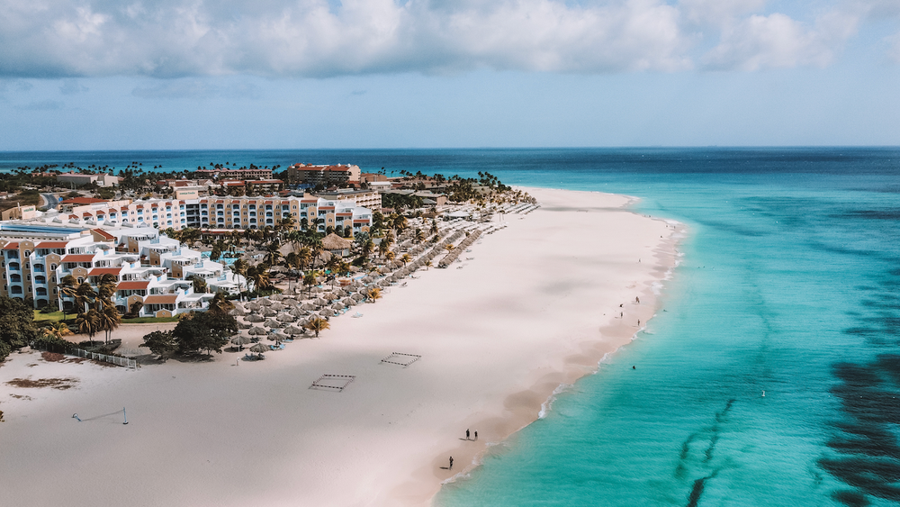 Turquoise water of Eagle Beach captured by drone - Aruba - ABC Islands