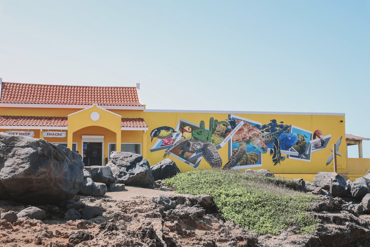 Yellow building with mural at the Natural Bridge - Aruba - ABC Islands