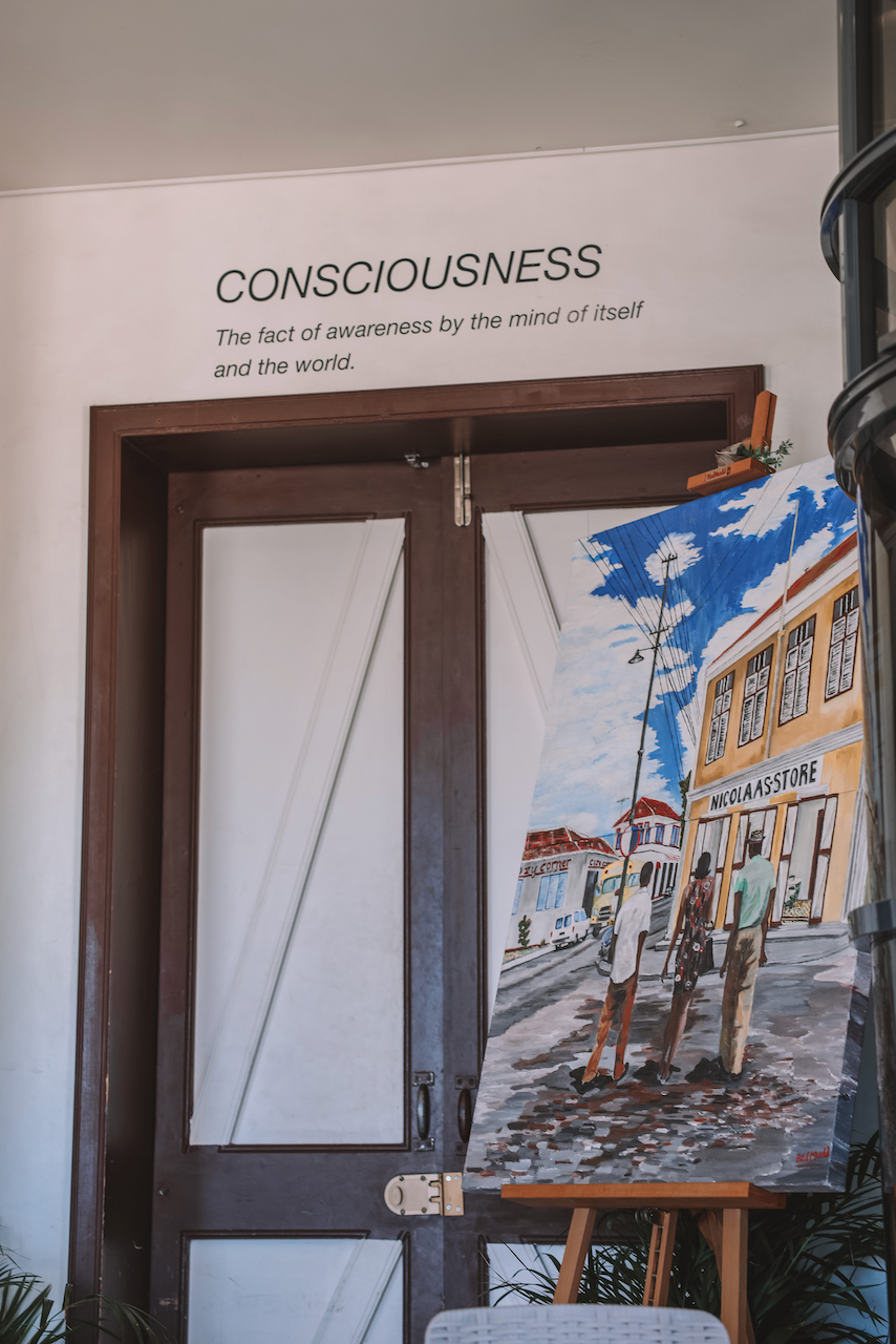 Citation: "Consciousness: the fact of awareness by the mind of itself and the world" - Culture Cafe - San Nicolas - Aruba - Îles ABC - Caraïbes
