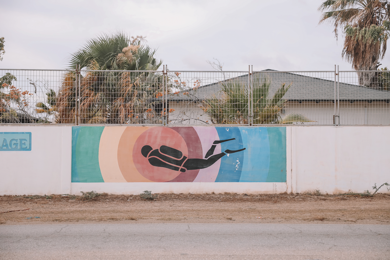 Diver graffiti mural in main town Kralendijk - Bonaire - ABC Islands