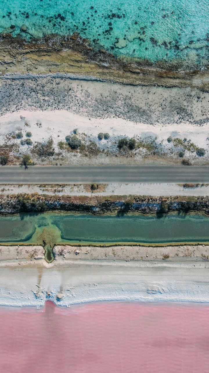 From pink to blue shades - Drone Shot - Salt Pans - Bonaire - ABC Islands