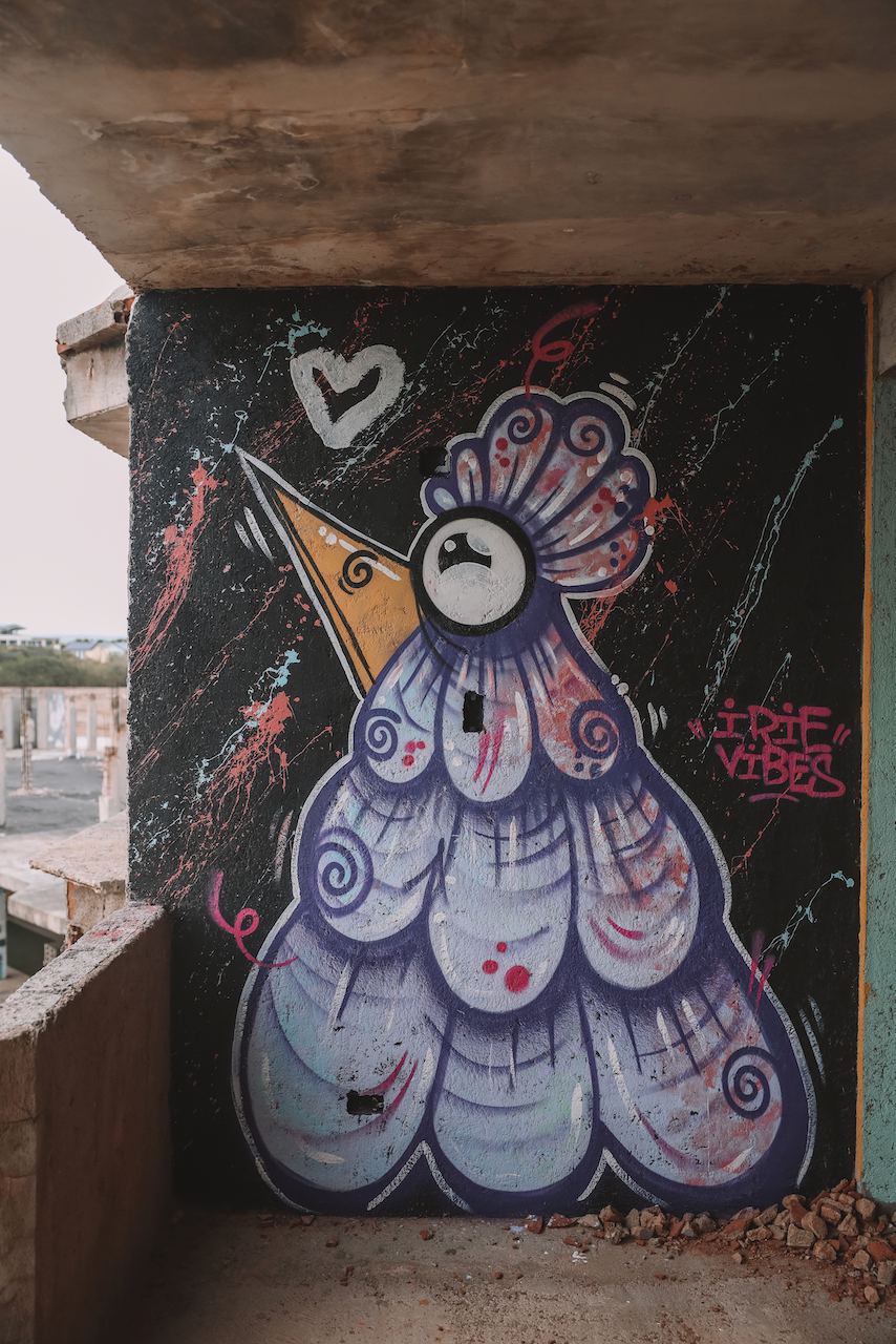 Cute bird graffiti in Hotel Esmeralda - Bonaire - ABC Islands
