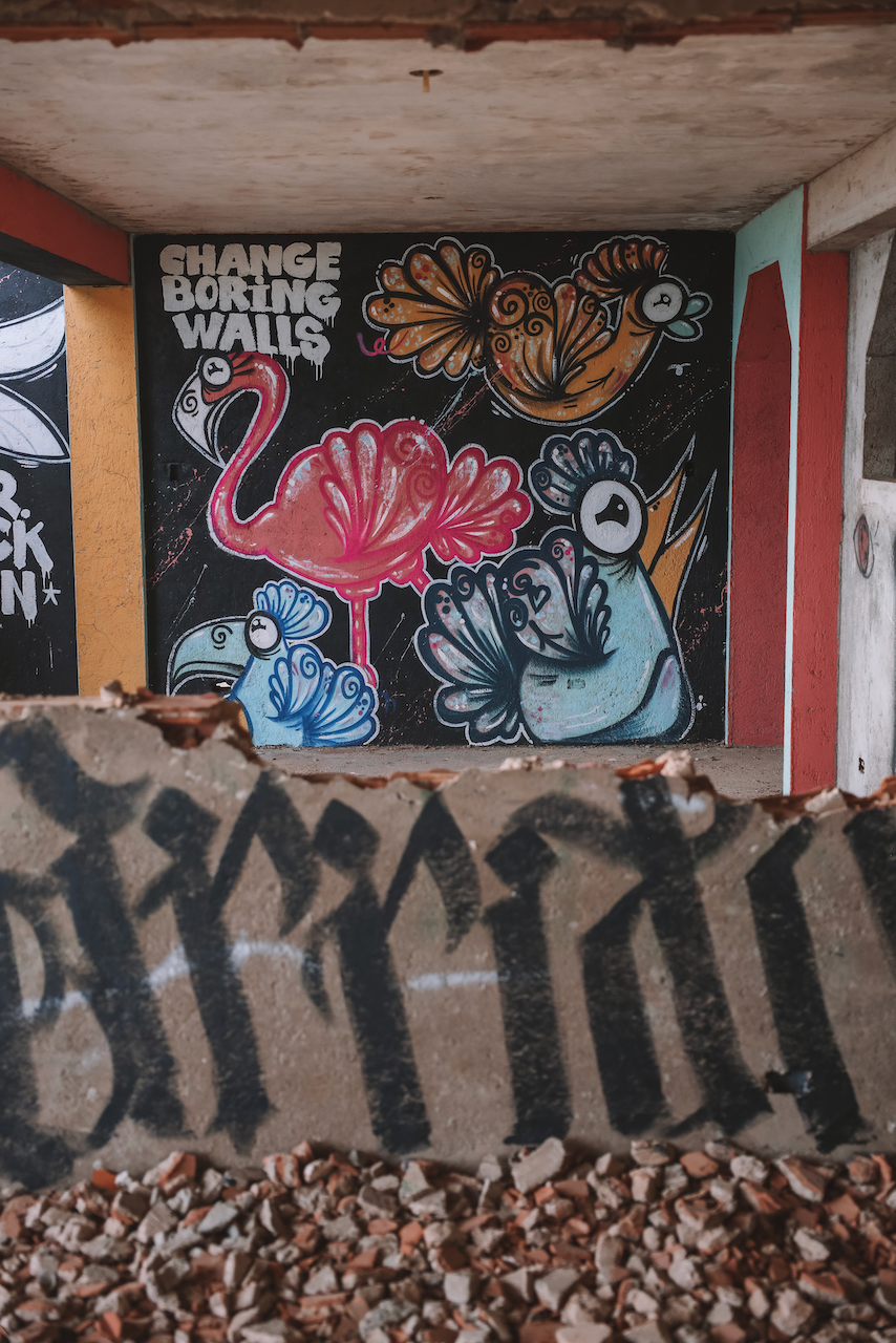 Flamingo graffiti at Esmeralda Ruins - Bonaire - ABC Islands