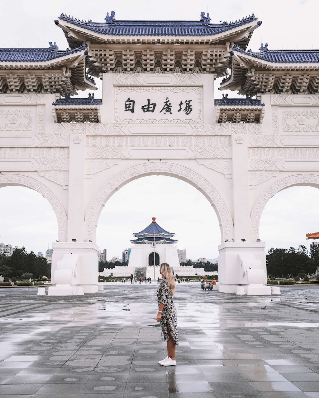 Woman posing in front of Liberty Square Arch - Taipei - Taiwan