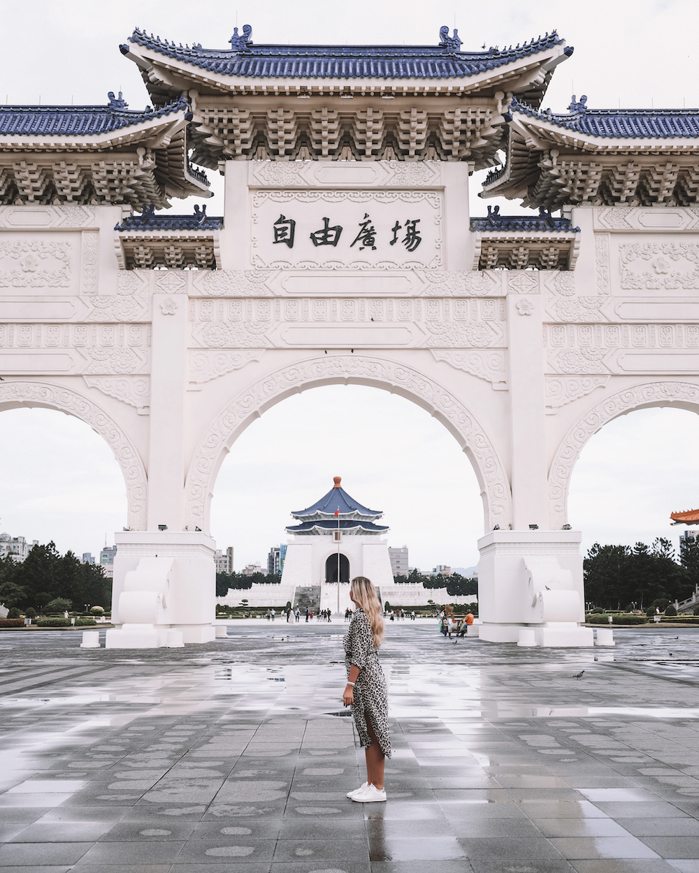 Woman posing in front of Liberty Square Arch - Taipei - Taiwan