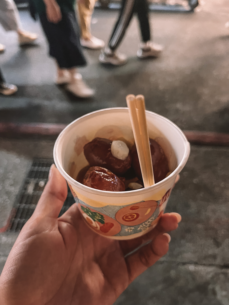 Mini Taiwan sausages in a cup at Raohe St Night Market - Taipei - Taiwan