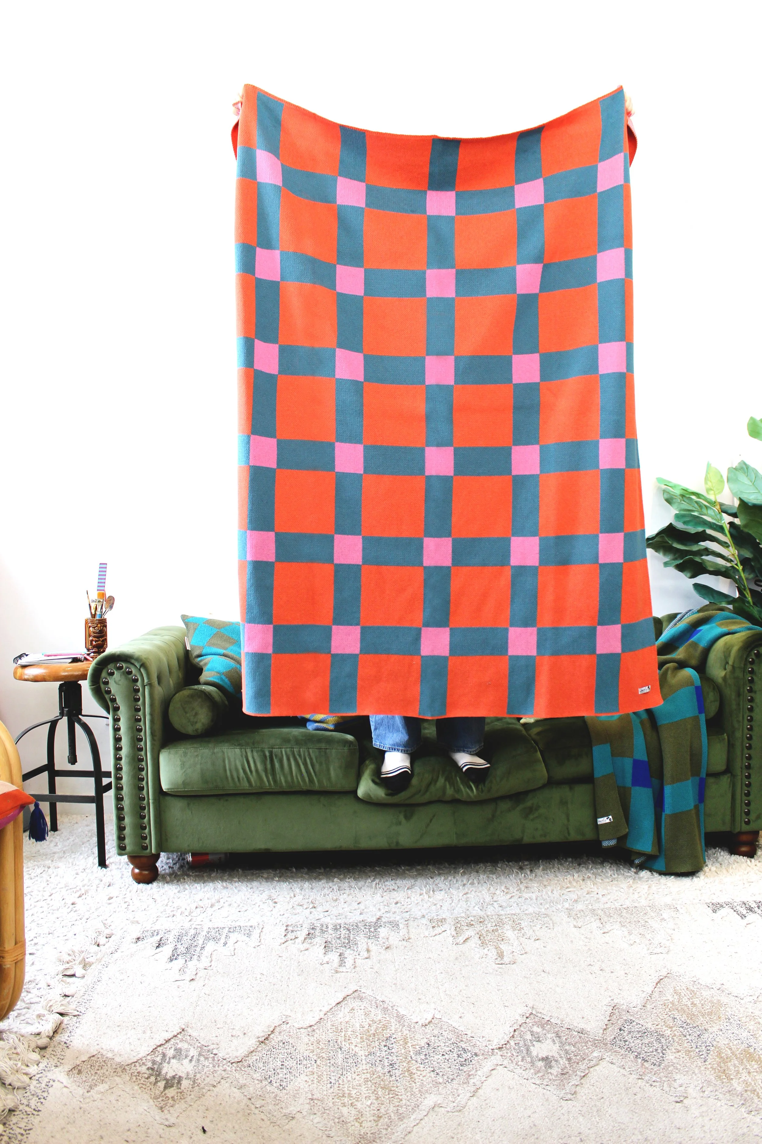 Knit Blanket - GINGHAM KNIT BLANKET in PAPAYA TARTIMG_2650.JPG