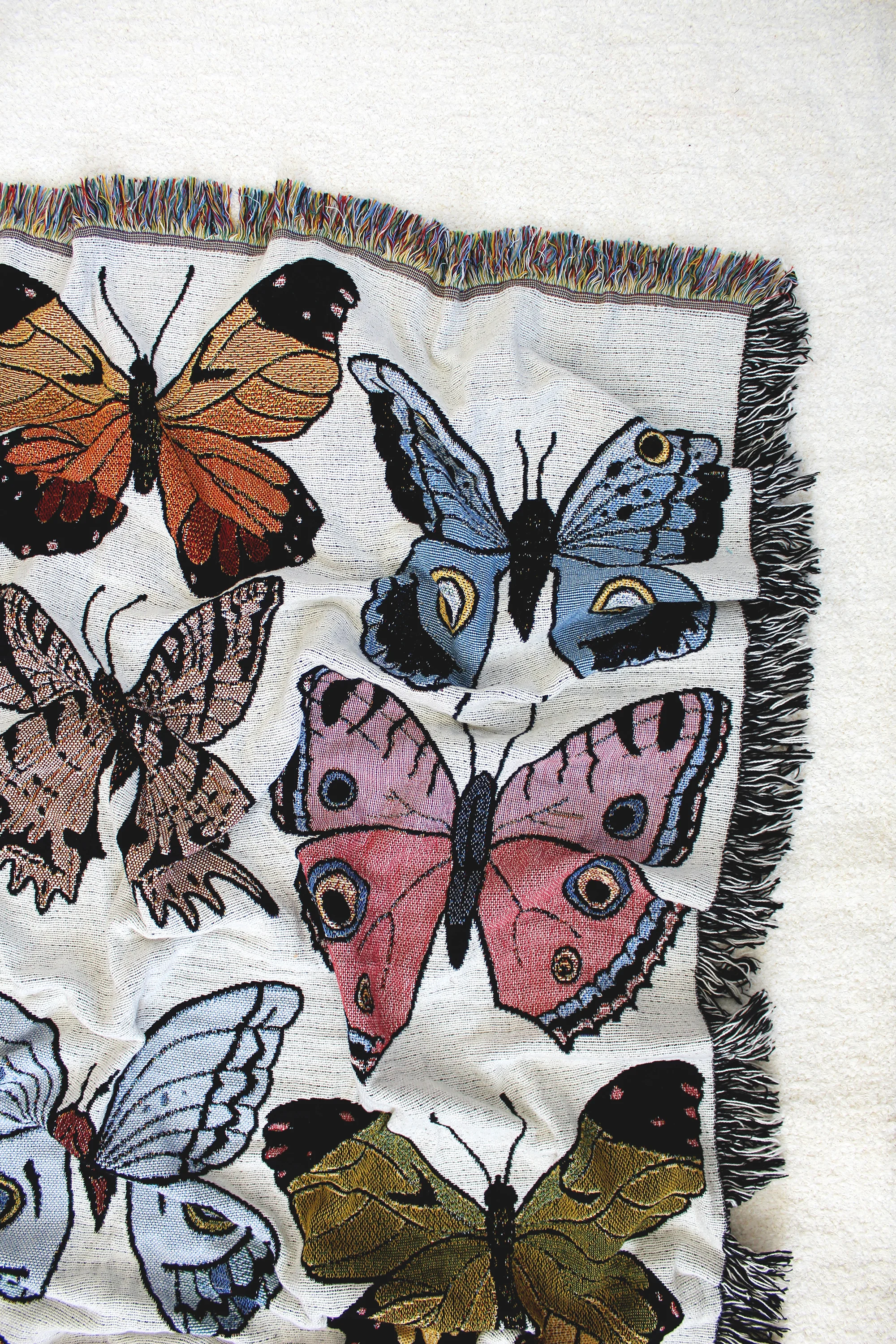 Butterfly Moth Tapestry Blanket Detail by Calhoun & Co. - Colorful Boho Home Decor