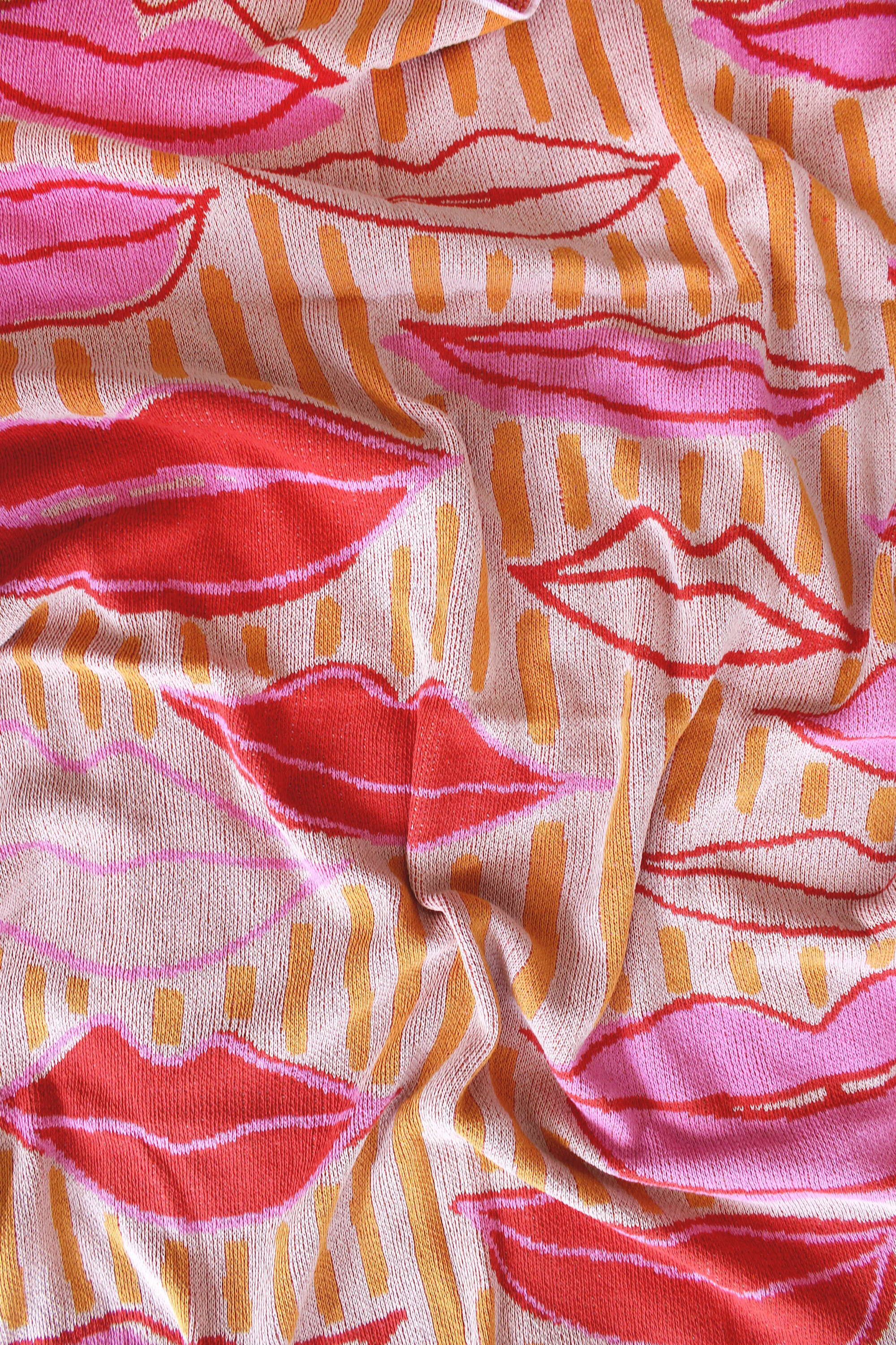 Lips Kisses and Stripes Pink and Yellow Blanket by Calhoun &amp; Co. Birthday Gift for Best Friend