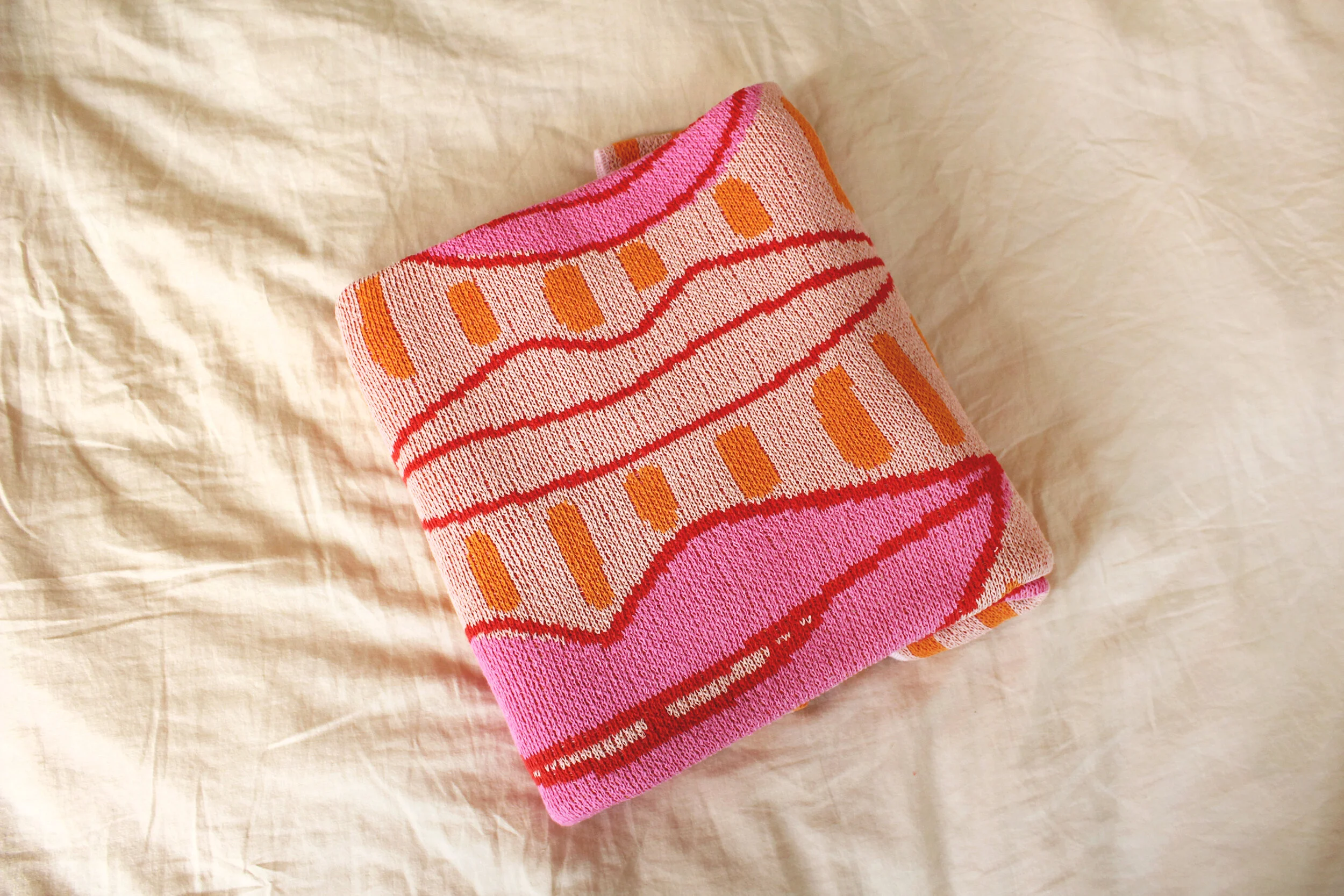 Lips Kisses and Stripes Pink and Yellow Blanket by Calhoun &amp; Co. Valentines Day Gift
