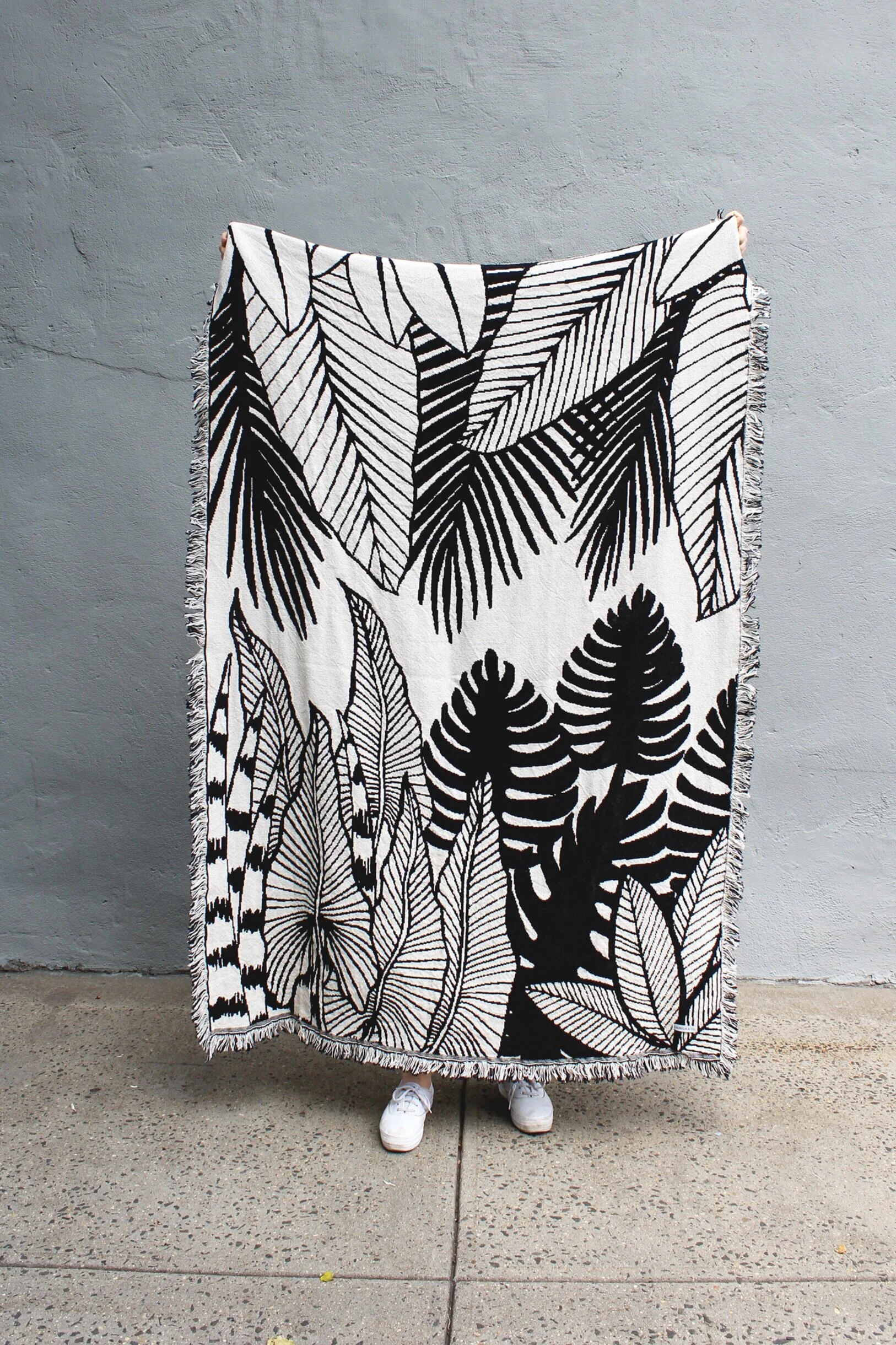 Tropical Jungle Blanket by Calhoun &amp; Co. - Black and White Home Decor