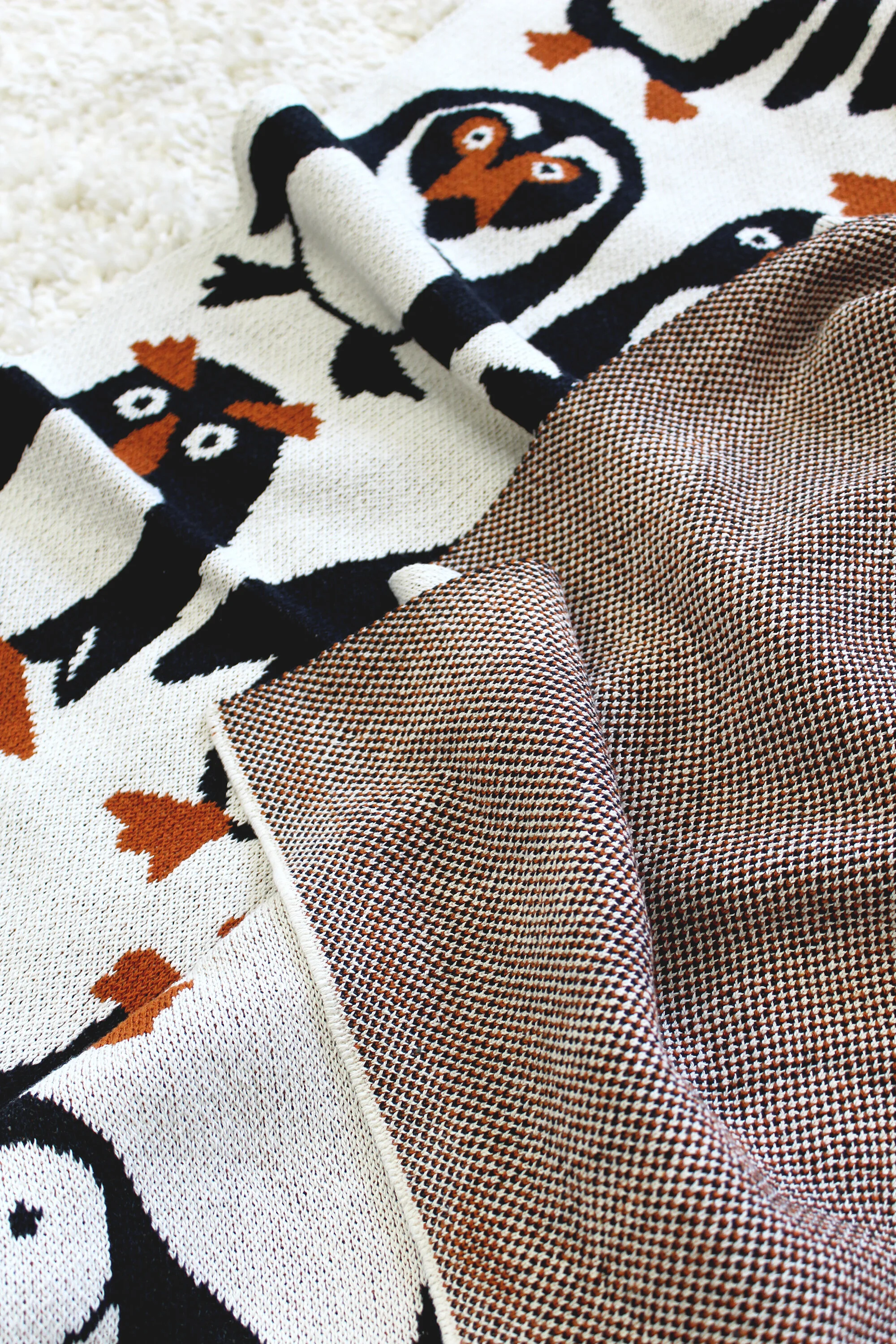 Penguins Black Tie Knit Blanket IMG_1951.JPG