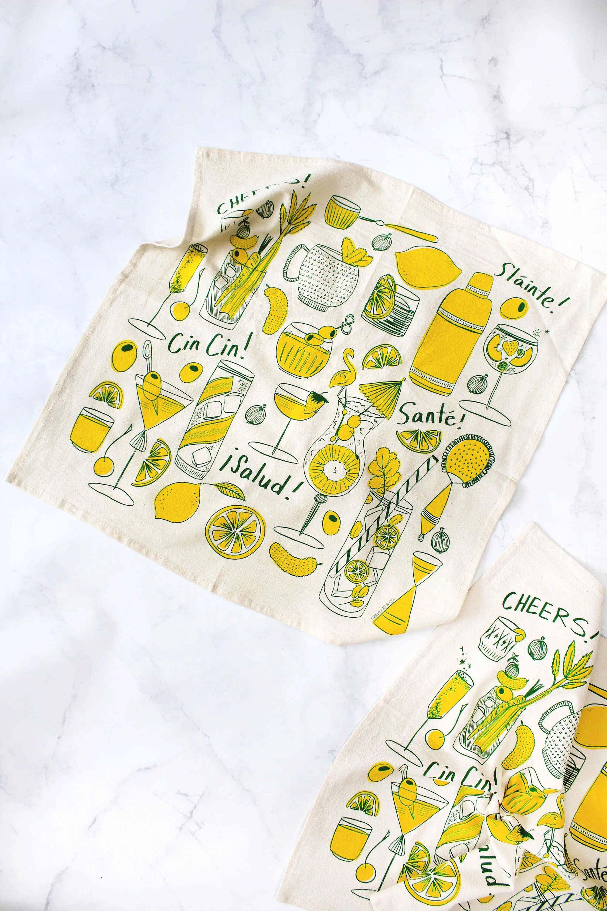 Cocktail Party Cheers Tea Towel by Calhoun & Co. Brooklyn NY Kitchen Decor
