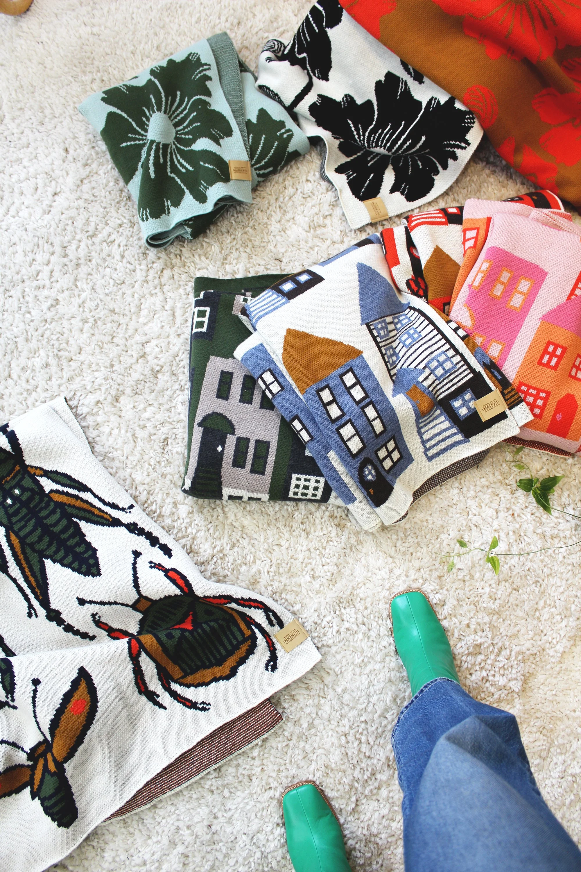 Green Wool Blanket with Neighborhood Print by Calhoun & Co.