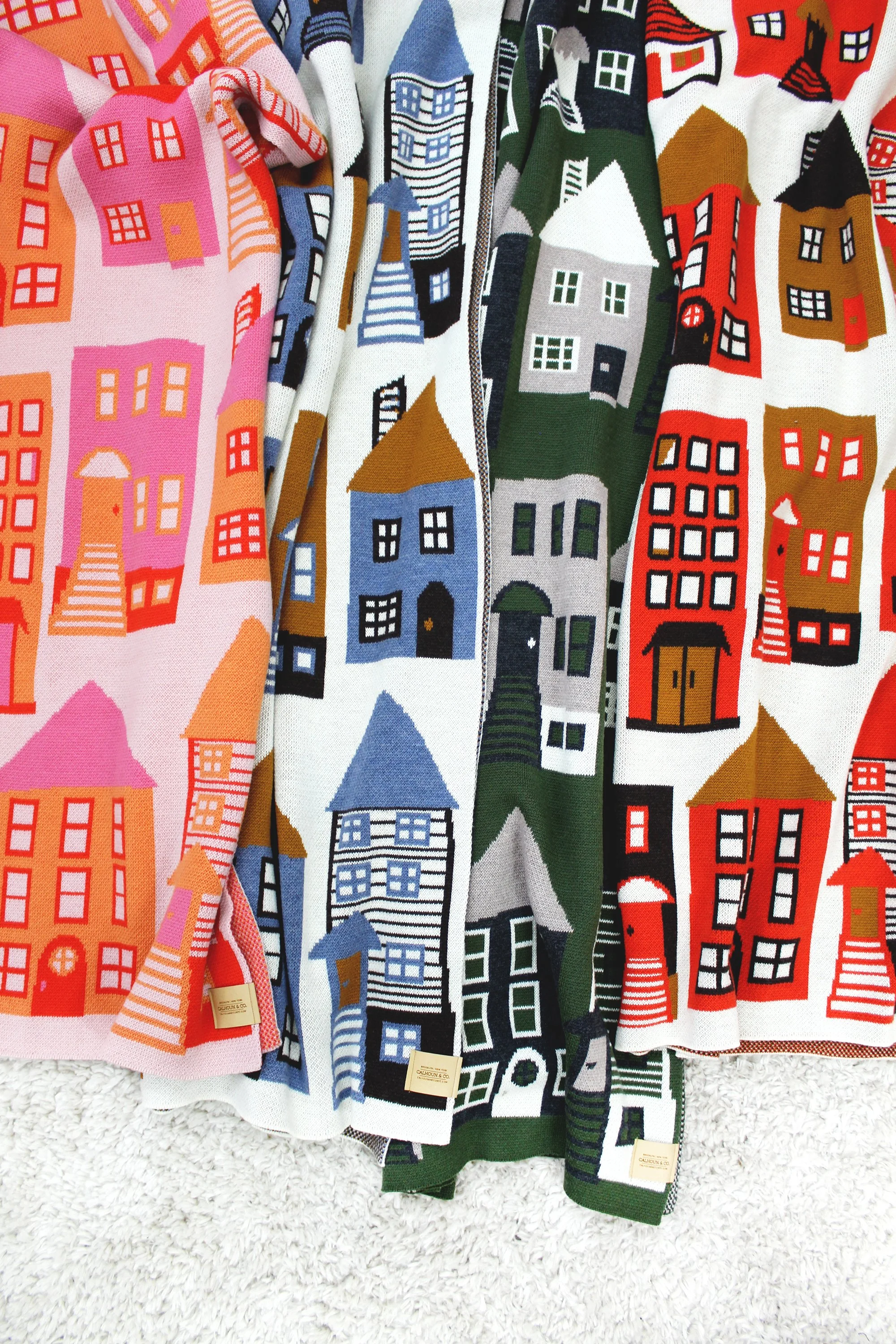 Red Ochre Wool Blanket with Neighborhood Print Historical Block by Calhoun & Co. Brooklyn New York
