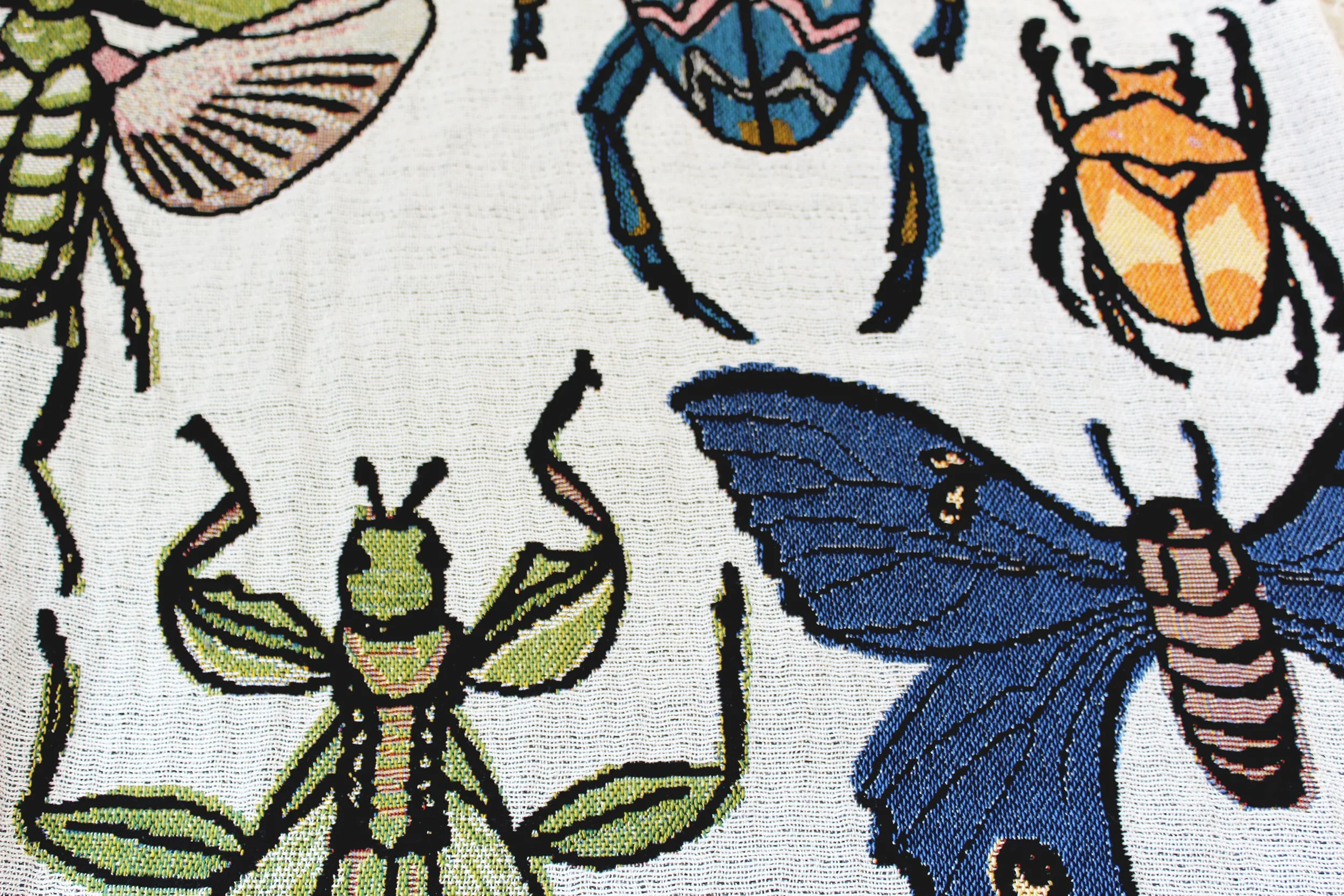 Insect Inspired Blanket Detail by Calhoun & Co. - Beetle Butterfly Praying Mantis Grasshopper Dragonfly Art Home Decor