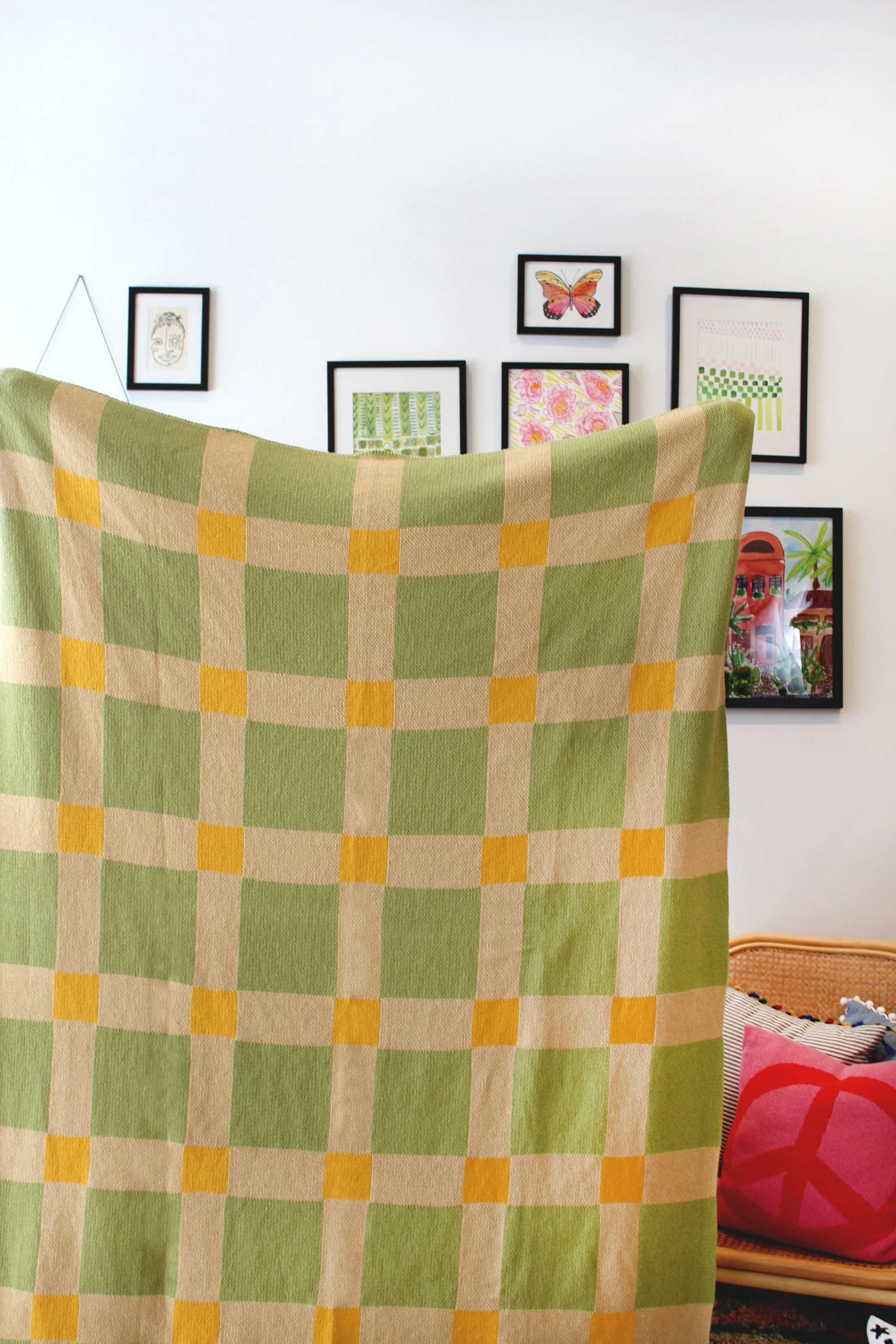 Gingham Blanket by Calhoun & Co. Green Yellow Melon Geometric Color Throw New York
