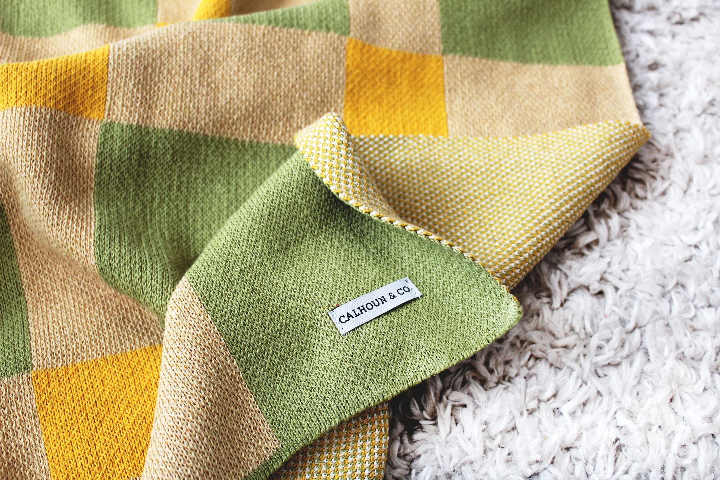 Gingham Blanket by Calhoun & Co. Green Yellow Melon Geometric Color Throw New York