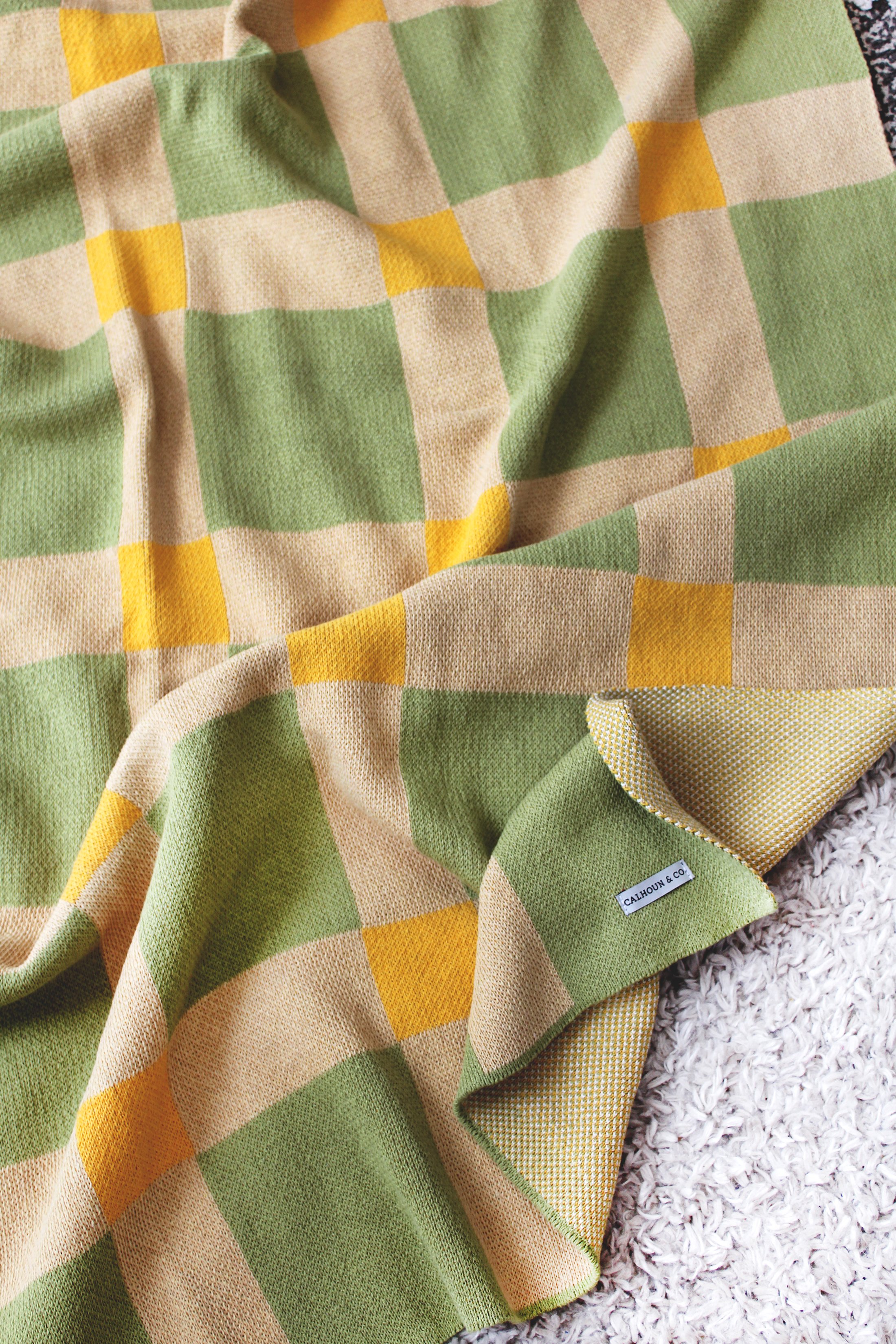 Gingham Blanket by Calhoun & Co. Green Yellow Melon Geometric Color Throw New York