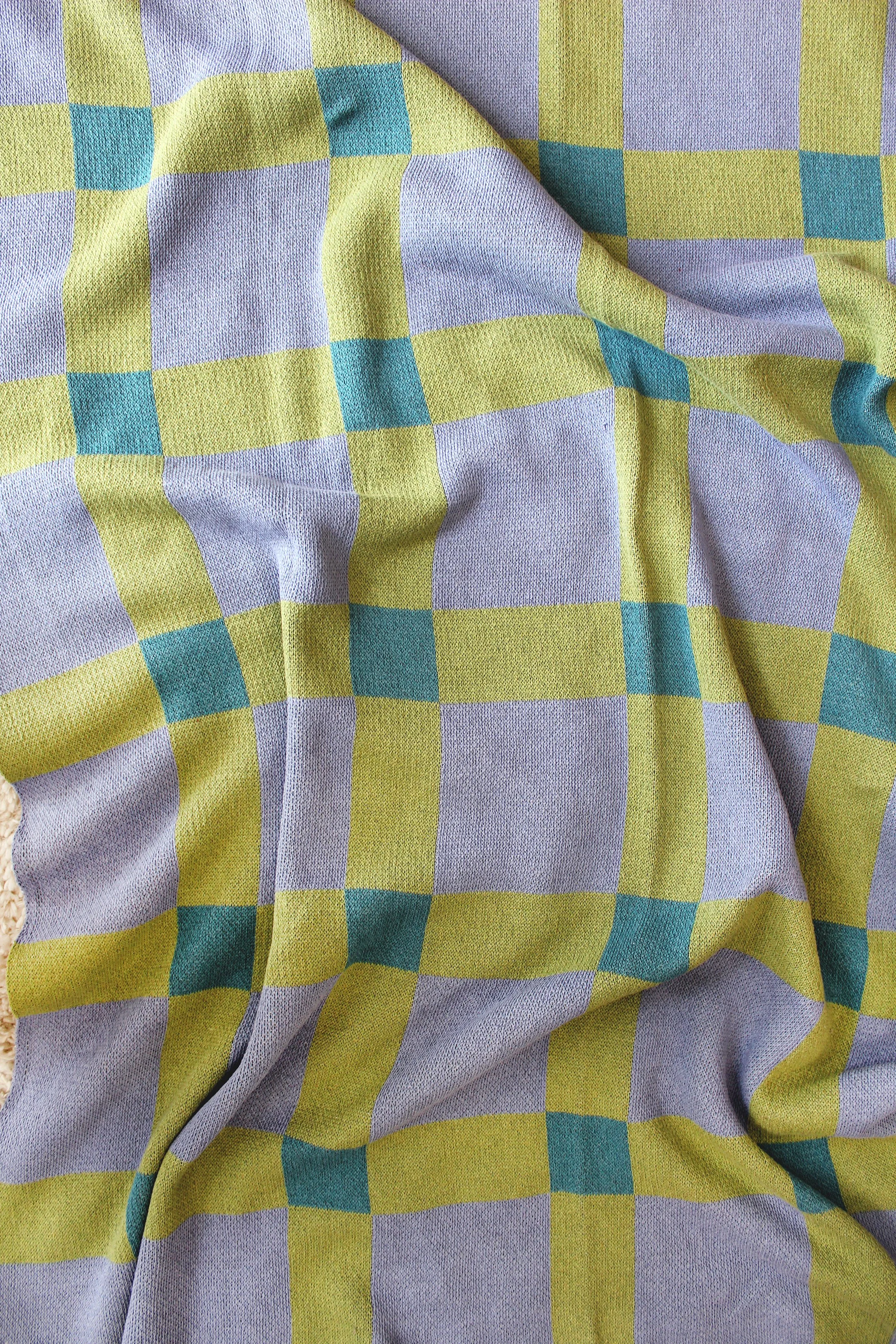 Blue Gingham Blanket by Calhoun & Co. Teal Green Pattern Throw Home Decor Brooklyn New York