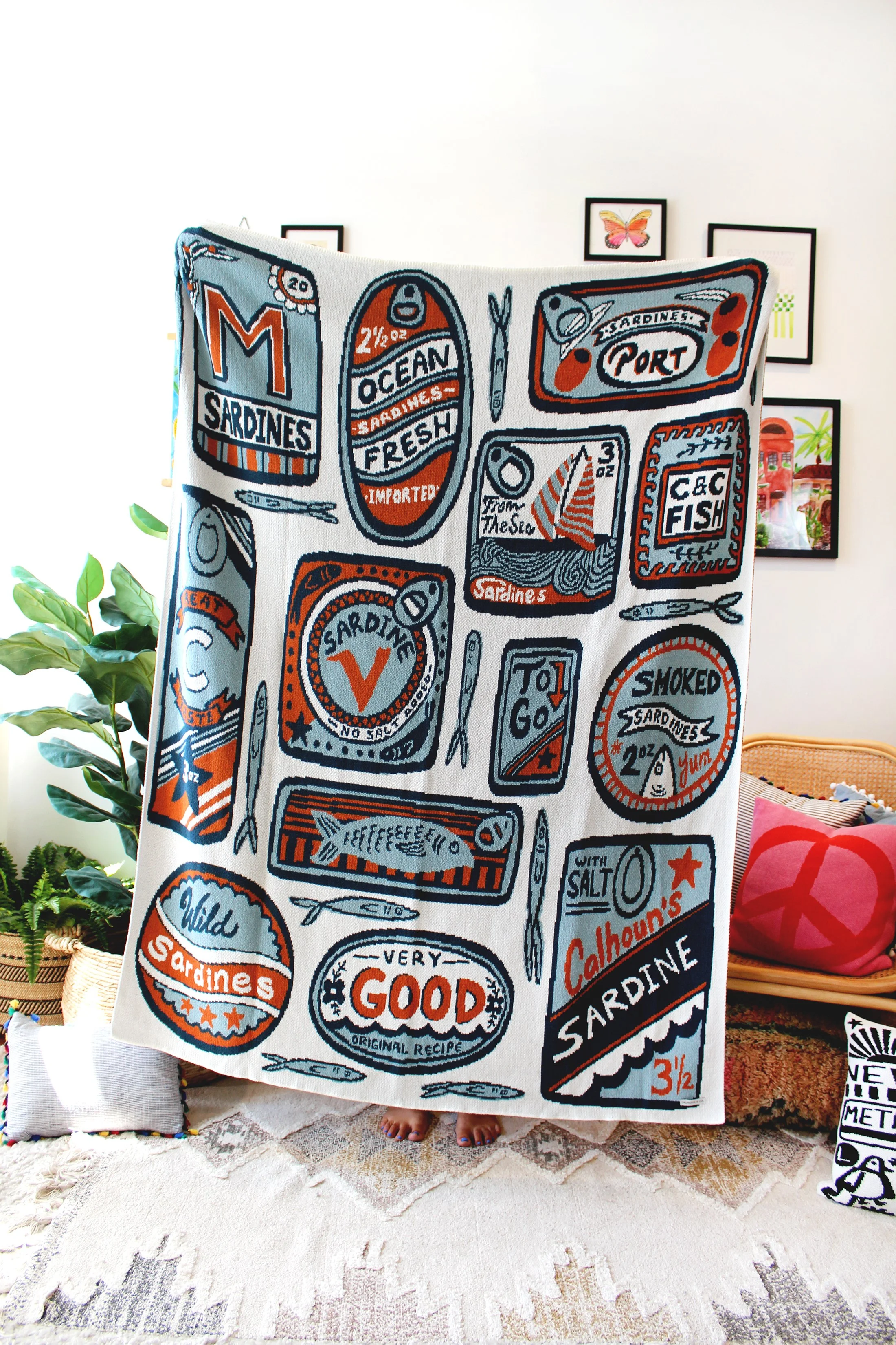 SARDINE PRINT BY CALHOUN & CO - throw blanket new york foodie fish gift