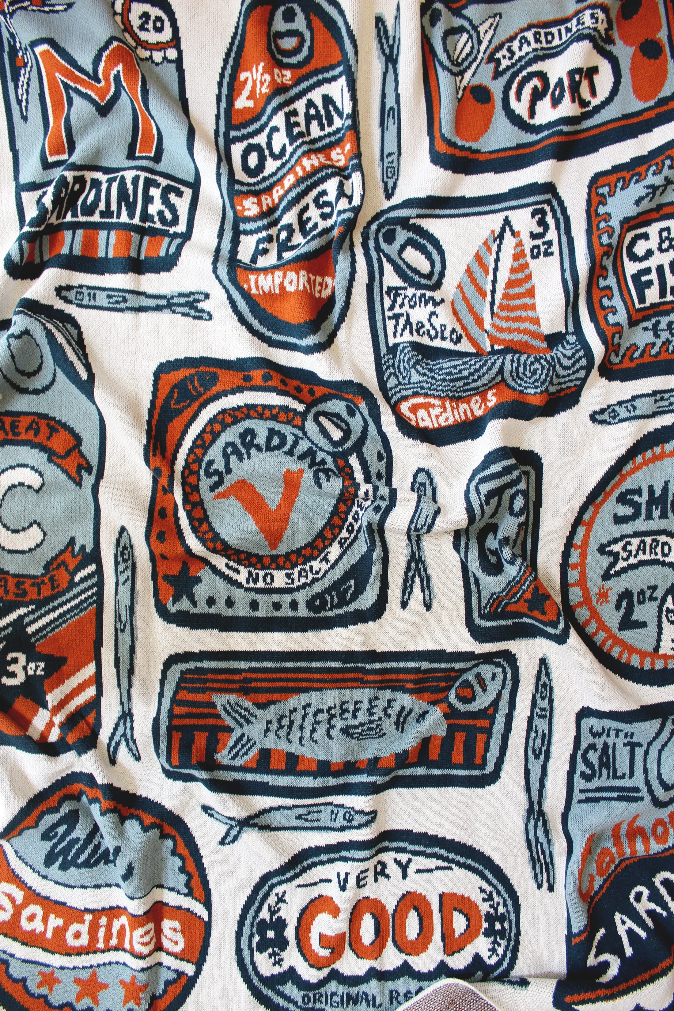 SARDINE PRINT BY CALHOUN & CO - throw blanket new york foodie fish gift