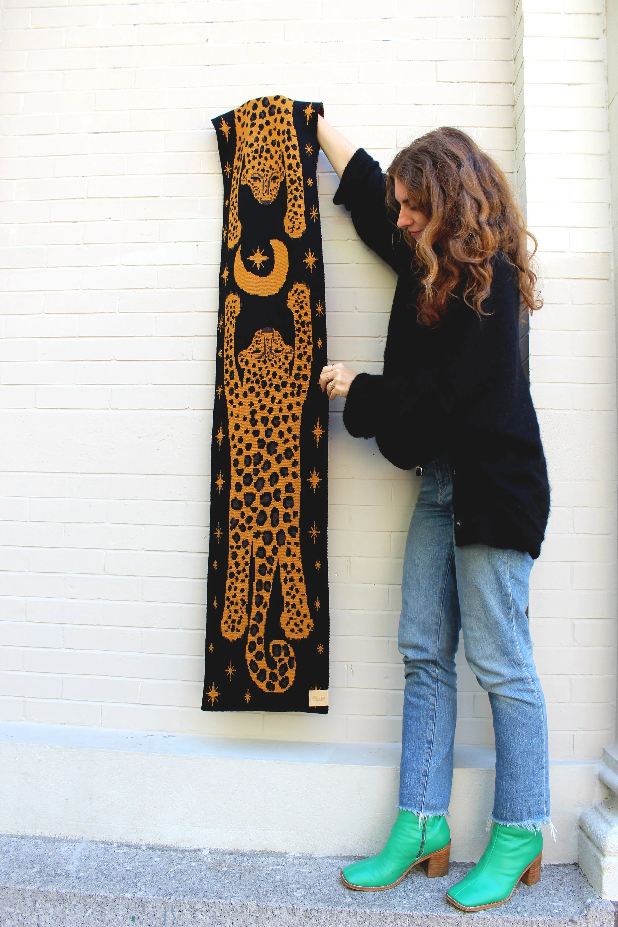 Leopard Print Merino Wool Scarf Moon Stars by Calhoun & Co. New York