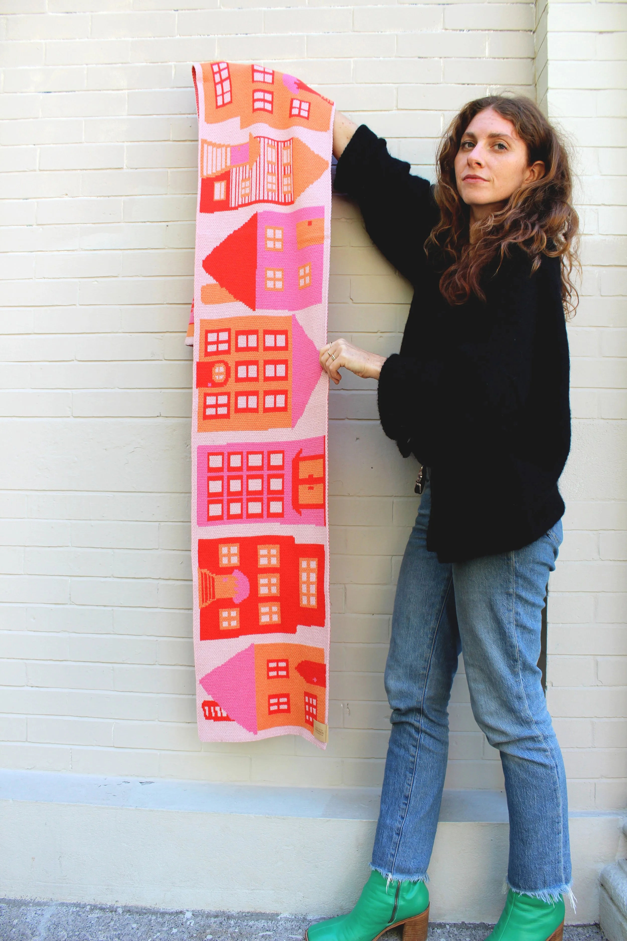 Merino Wool Scarf houses pink IMG_5314.JPG