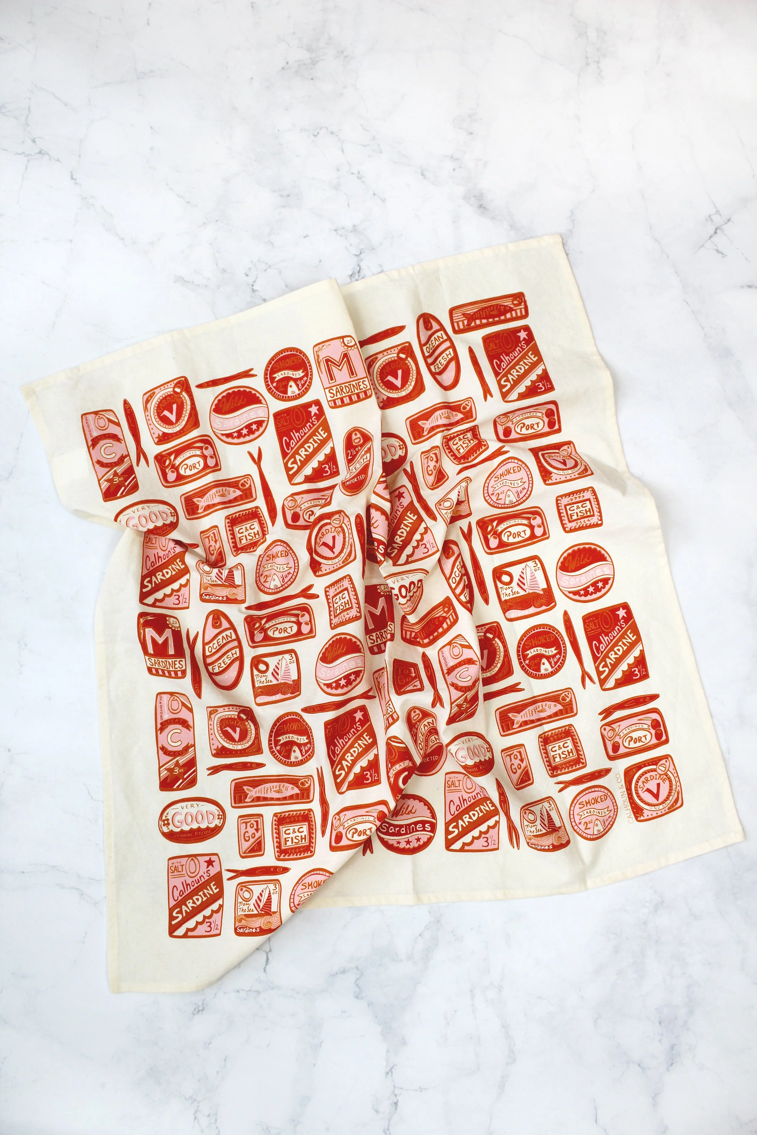 Sardines Mediterranean Pink Red Tea Towel IMG_5384.JPG