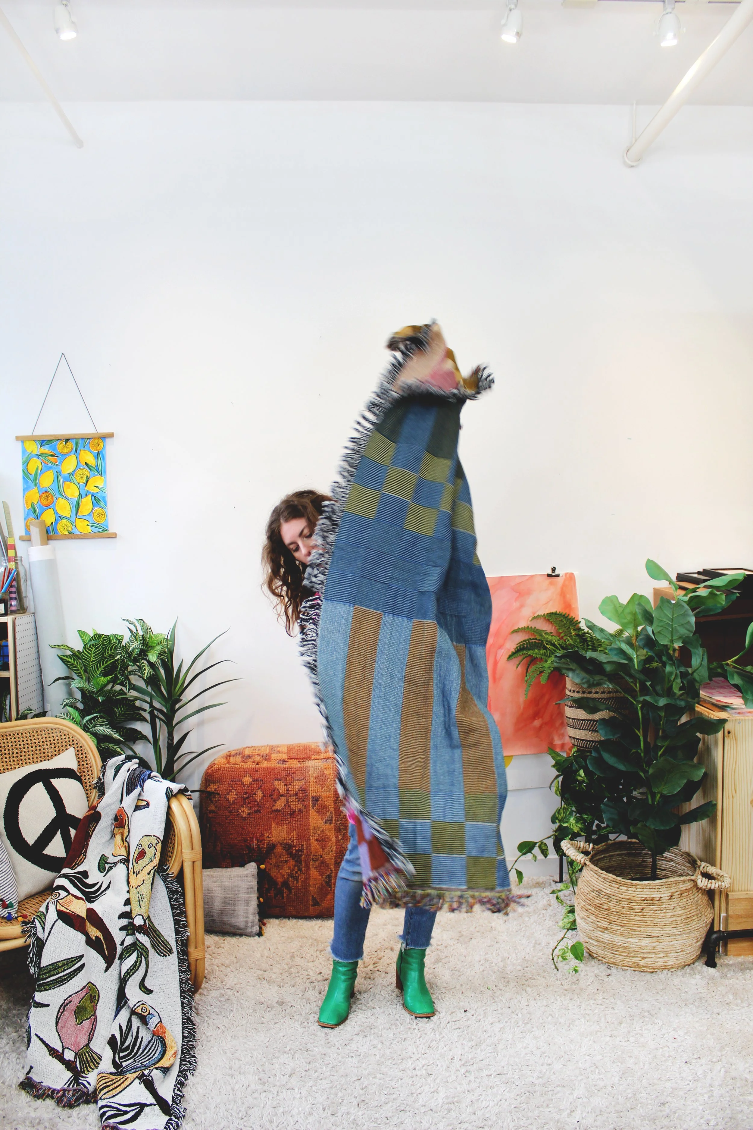 Checkered Stripe Blanket in Fort Tilden Queens Beach by Calhoun & Co.