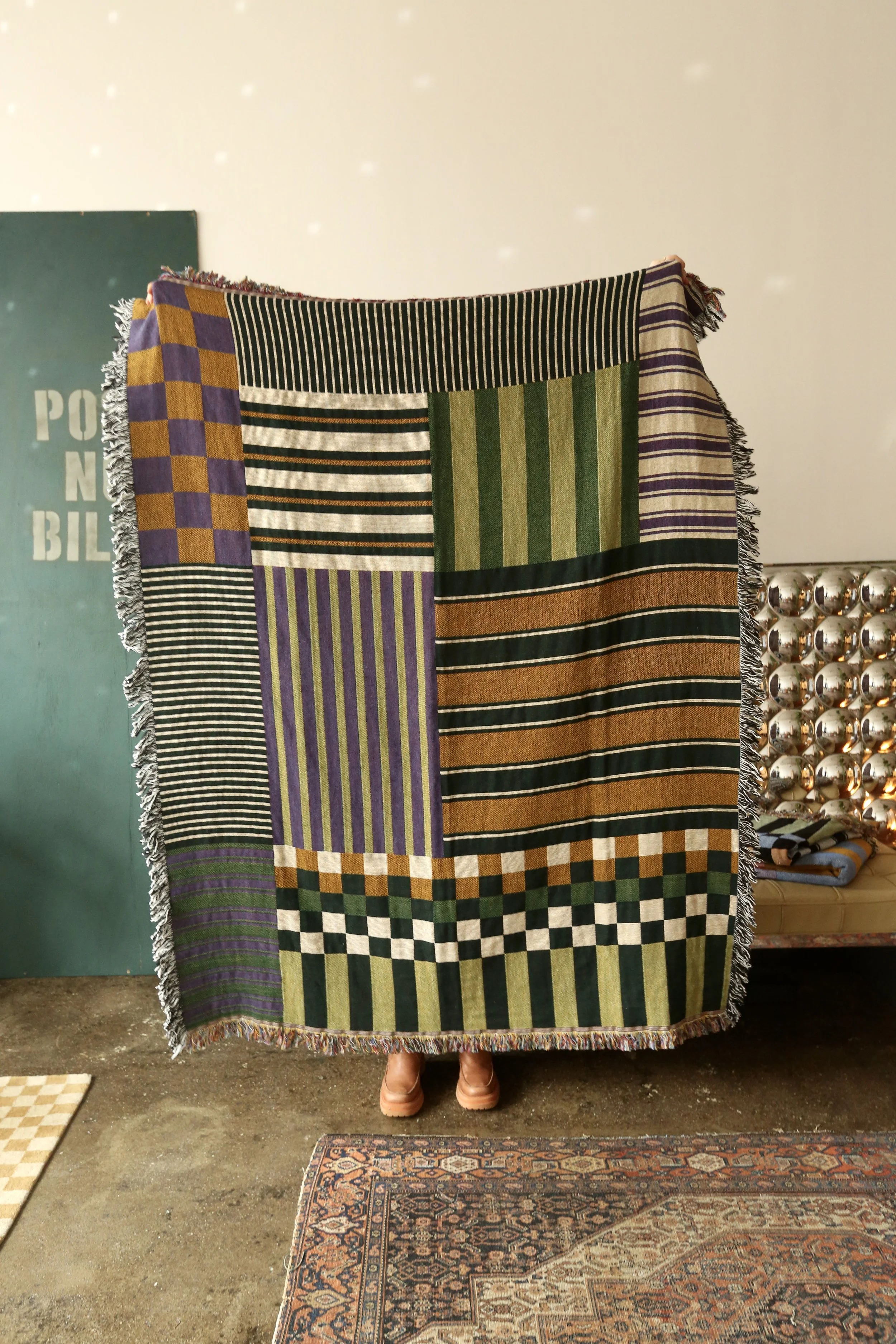 Chex Mix Checkered Checkerboard Colorful Blanket by Calhoun & Co. in Mermaid Purple Green Gold