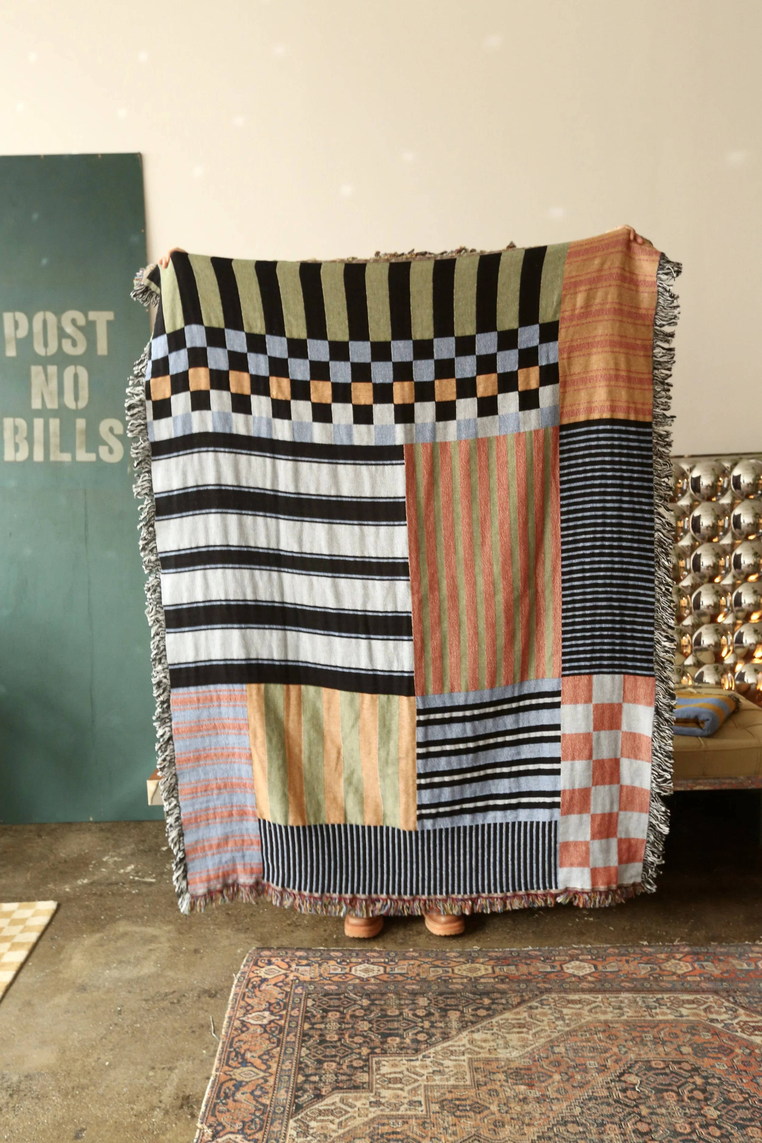 Chex Mix Checkered Checkerboard Colorful Blanket by Calhoun & Co.  in Surf Blue Orange Light Green (Copy)