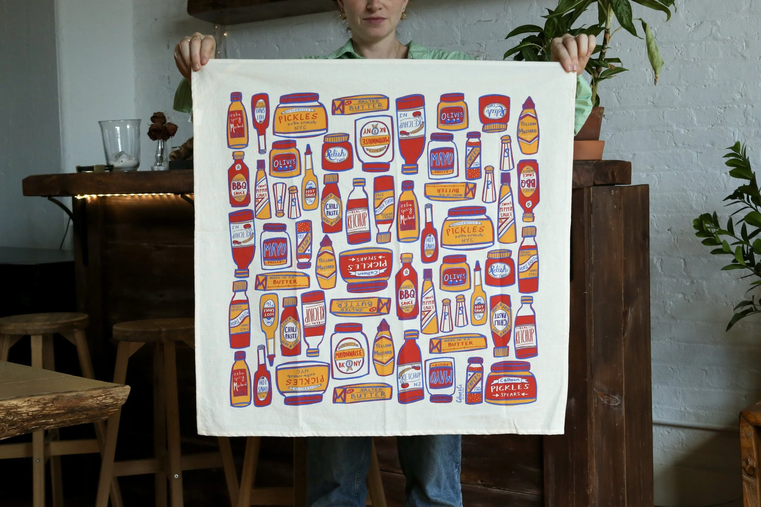 Condiments Tea Towel - Screen Printed - by Calhoun & Co. Brooklyn New York Home Decor - Gifts - NYC Food