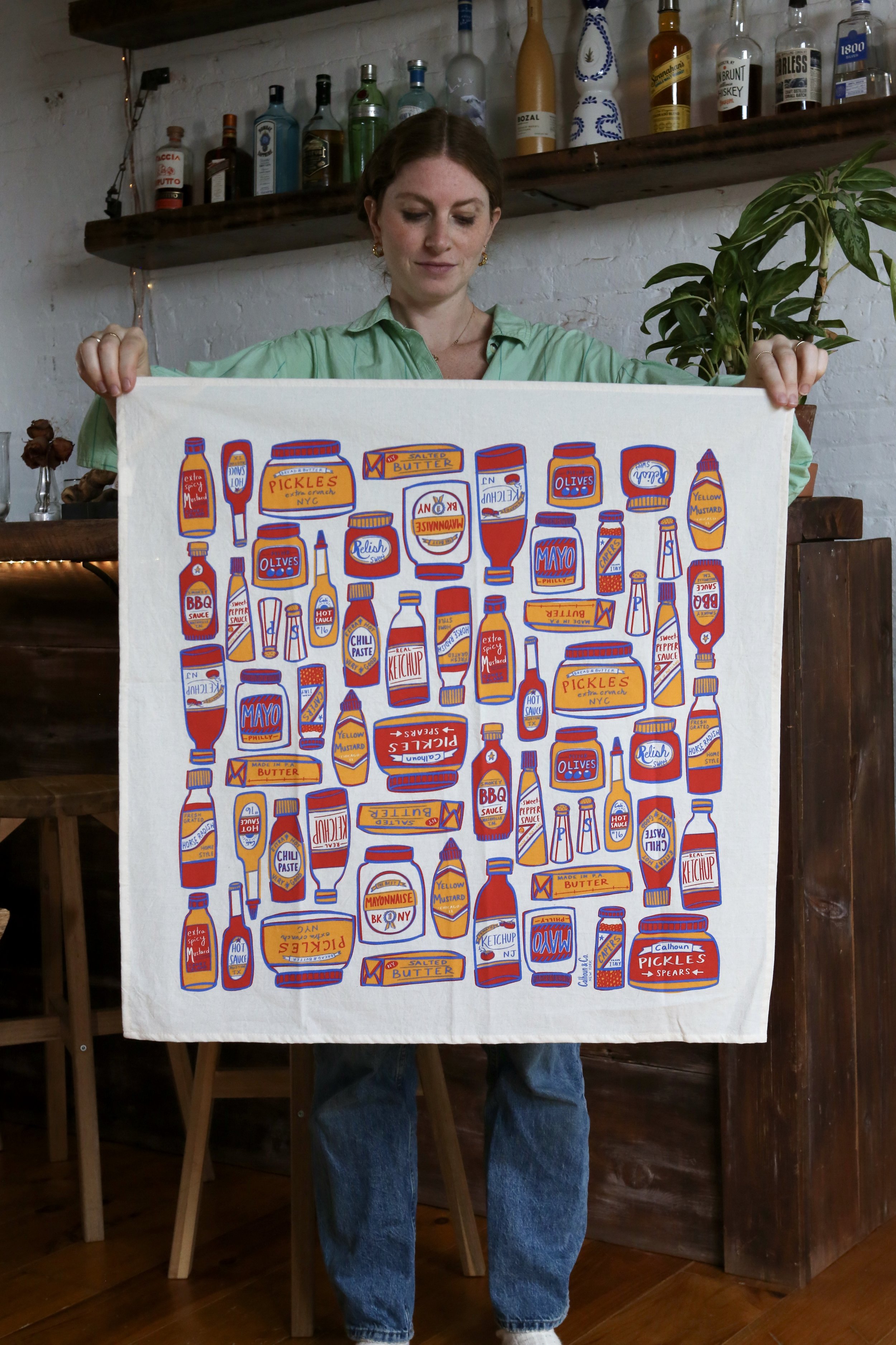 Condiments Tea Towel - Screen Printed - by Calhoun & Co. Brooklyn New York Home Decor - Gifts - NYC Food